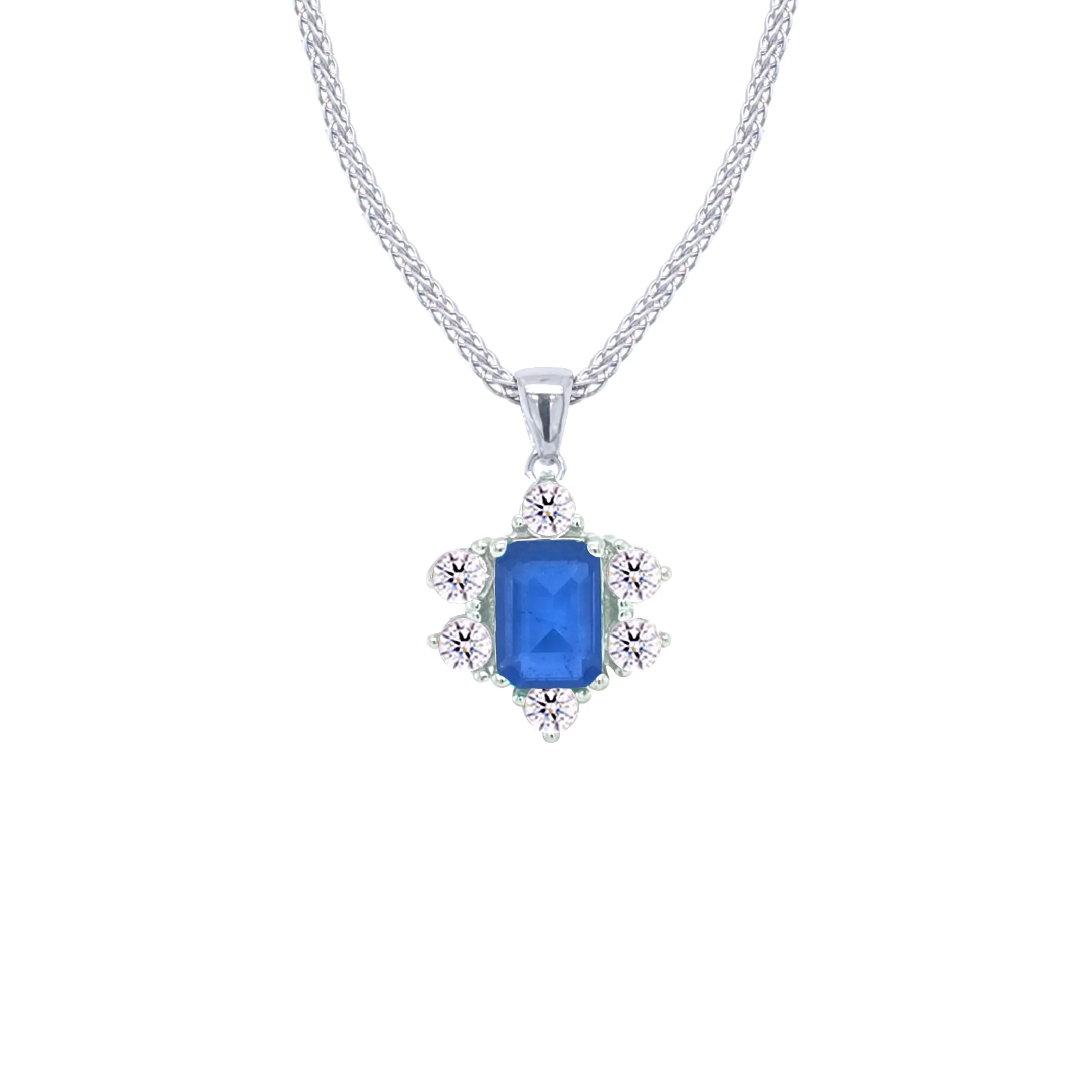 Asfour Crystal Jewelry Set With Halo Blue Decorative Design In 925 Sterling Silver-SD0054-B-9 - Image 2