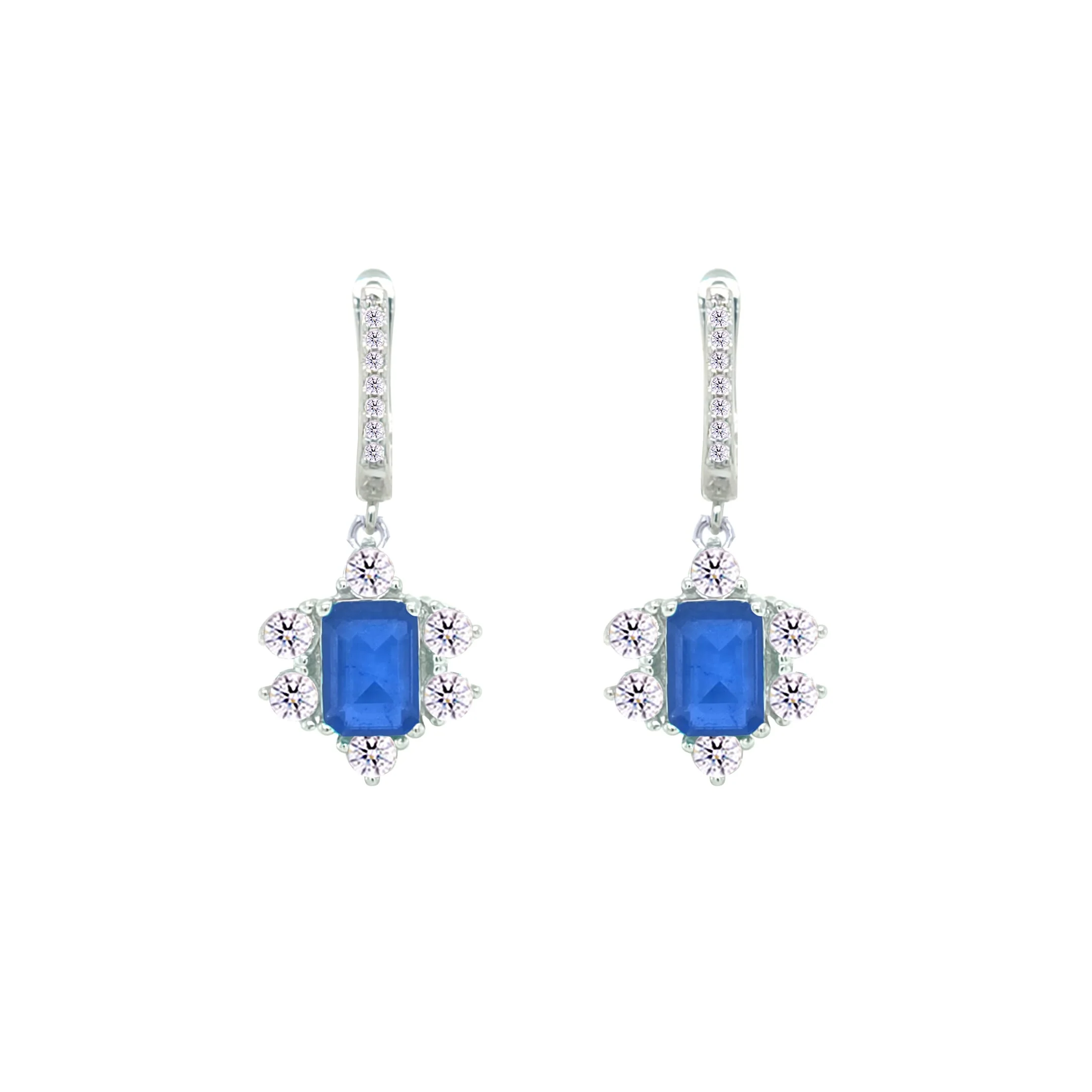 Asfour Crystal Jewelry Set With Halo Blue Decorative Design In 925 Sterling Silver-SD0054-B-9 - Image 3