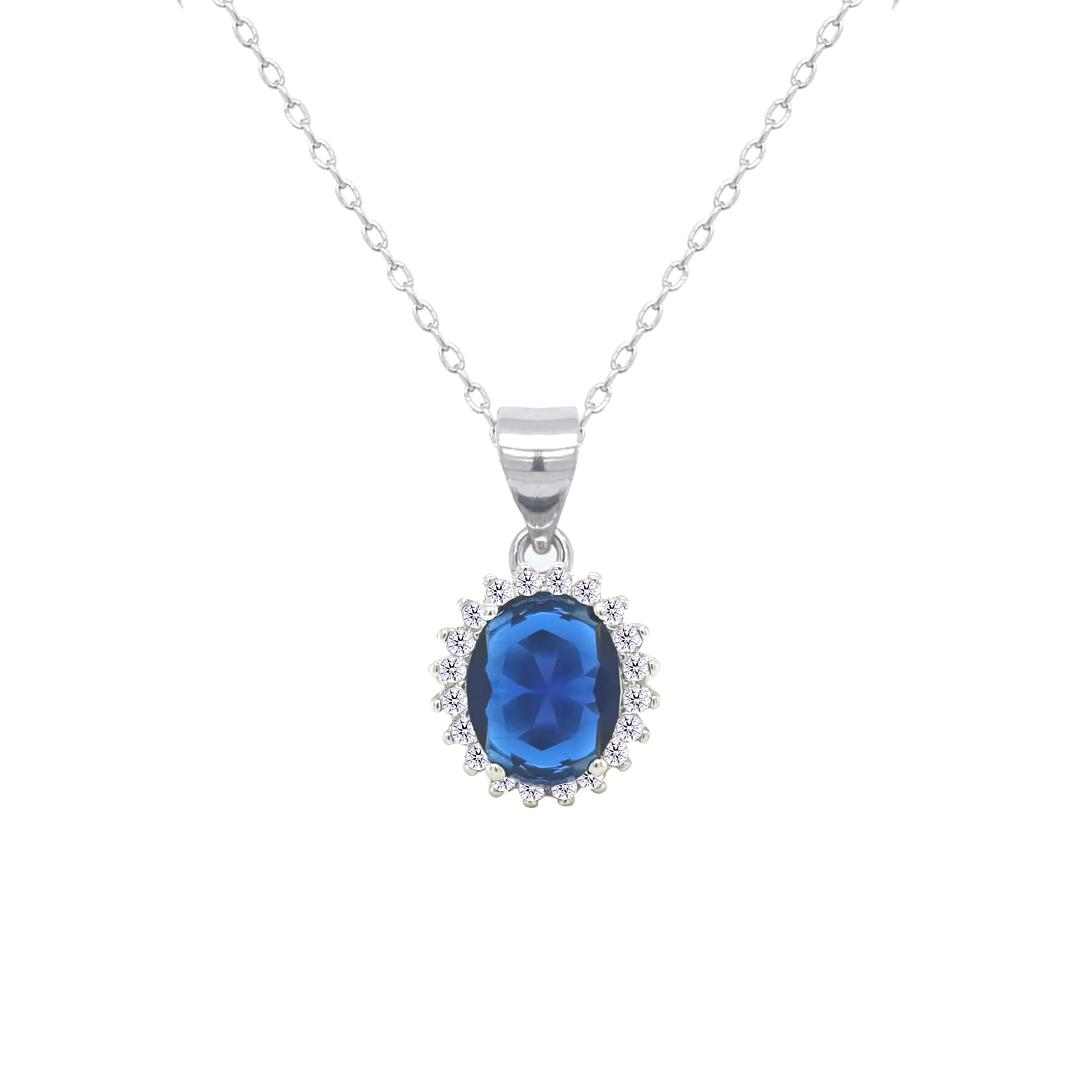 Asfour Crystal Jewelry Set With Halo Blue Oval Design In 925 Sterling Silver-SD0114-B-9 - Image 2