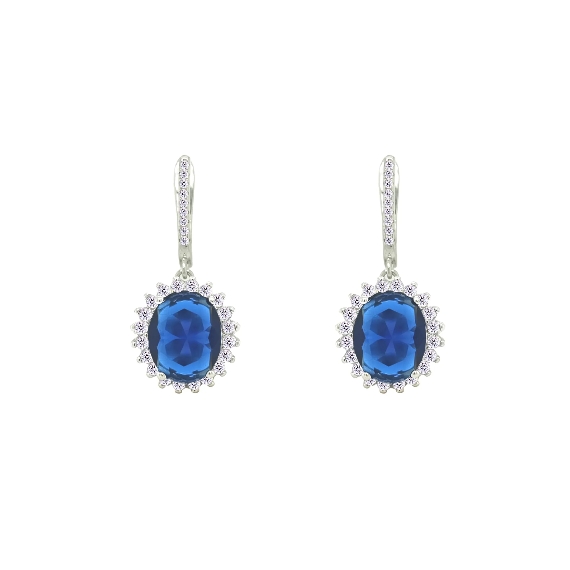 Asfour Crystal Jewelry Set With Halo Blue Oval Design In 925 Sterling Silver-SD0114-B-9 - Image 3