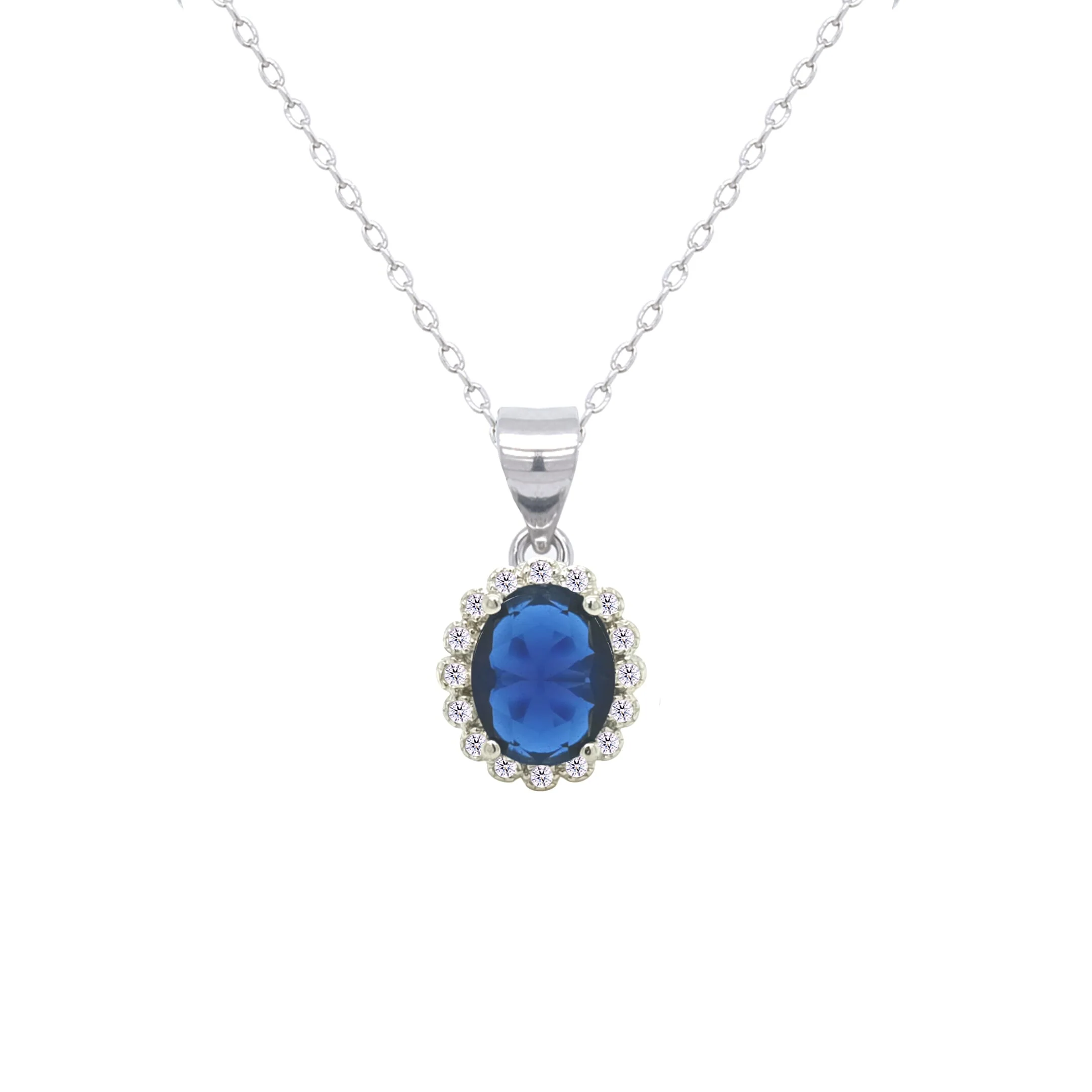 Asfour Crystal Jewelry Set With Halo Blue Oval Design In 925 Sterling Silver-SD0115-B-7 - Image 2