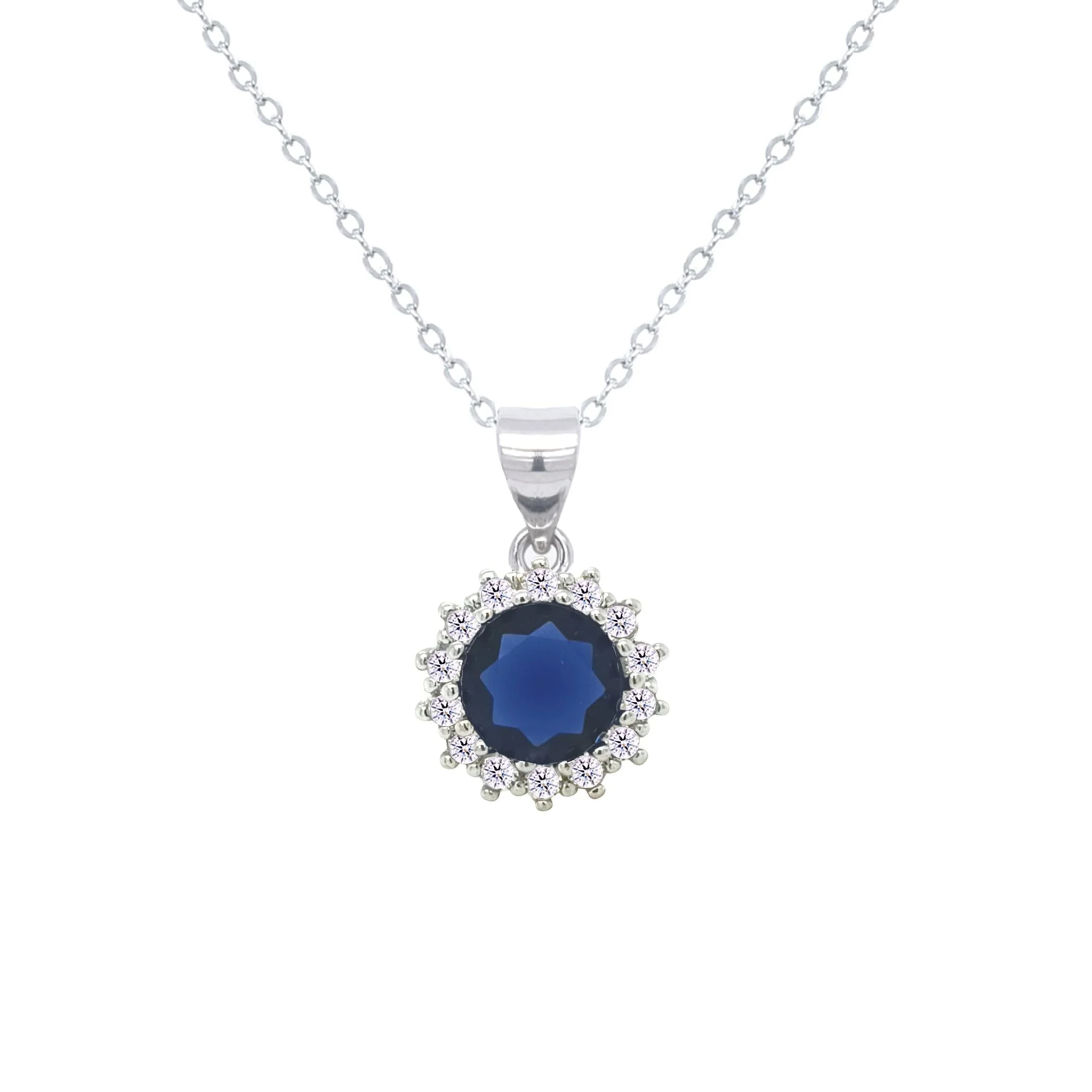 Asfour Crystal Jewelry Set With Halo Blue Round Design In 925 Sterling Silver-SD0113-B-7 - Image 2