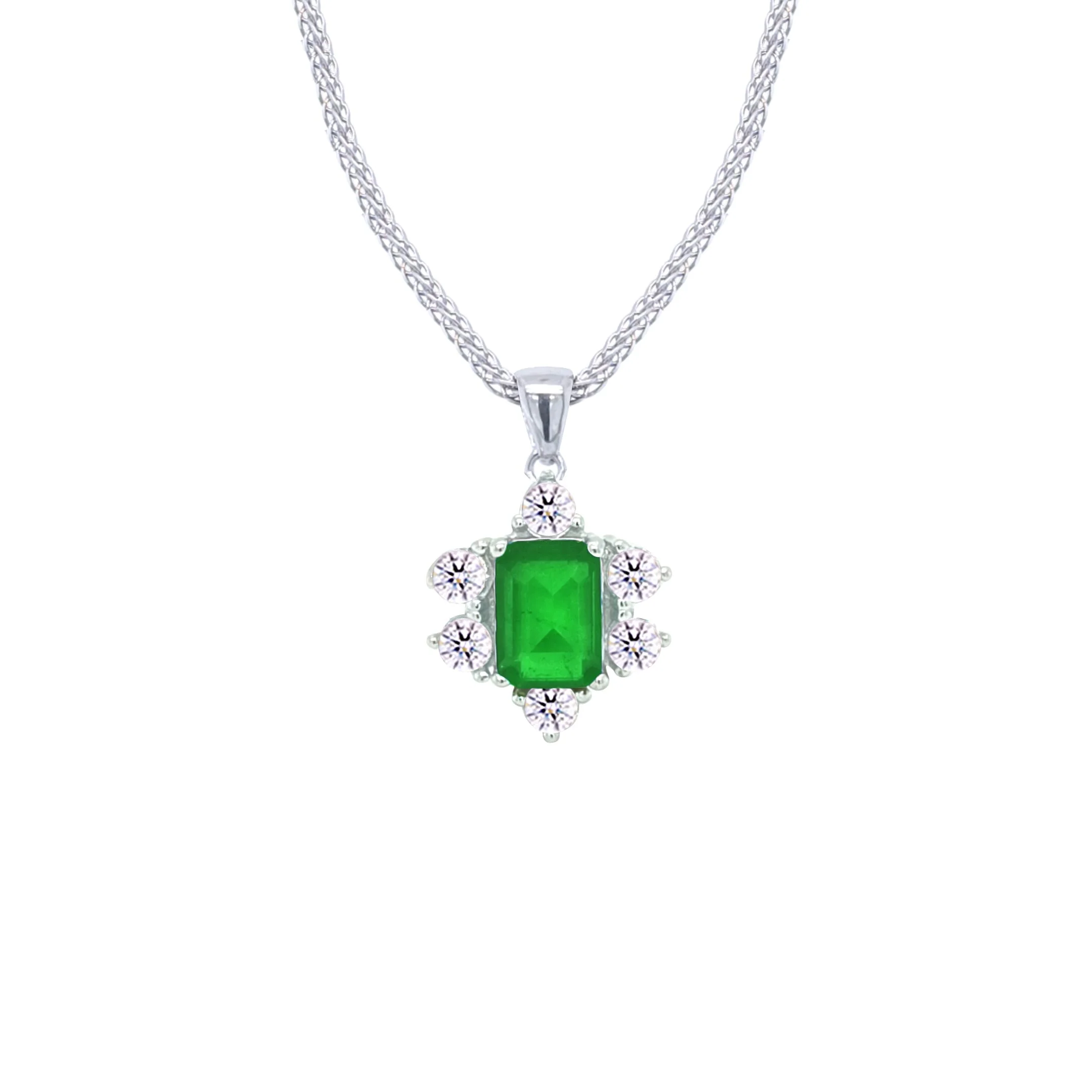Asfour Crystal Jewelry Set With Halo Emerald Decorative Design In 925 Sterling Silver-SD0054-G-7 - Image 2