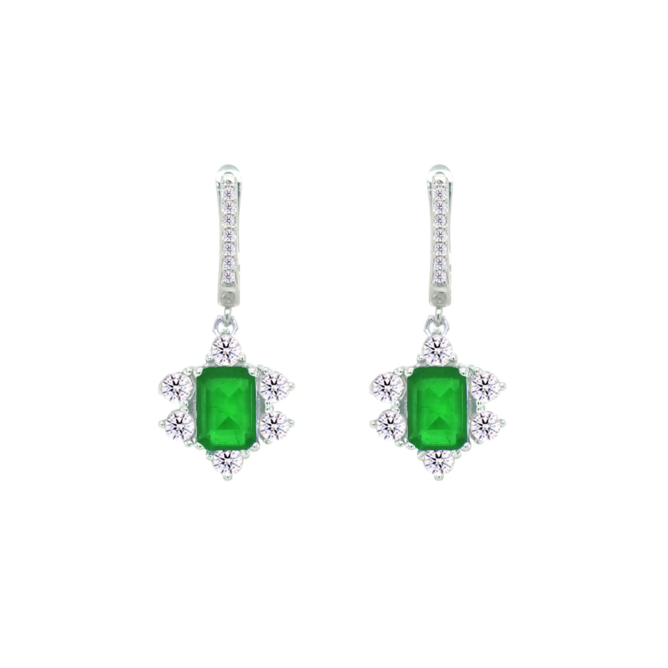 Asfour Crystal Jewelry Set With Halo Emerald Decorative Design In 925 Sterling Silver-SD0054-G-7 - Image 3