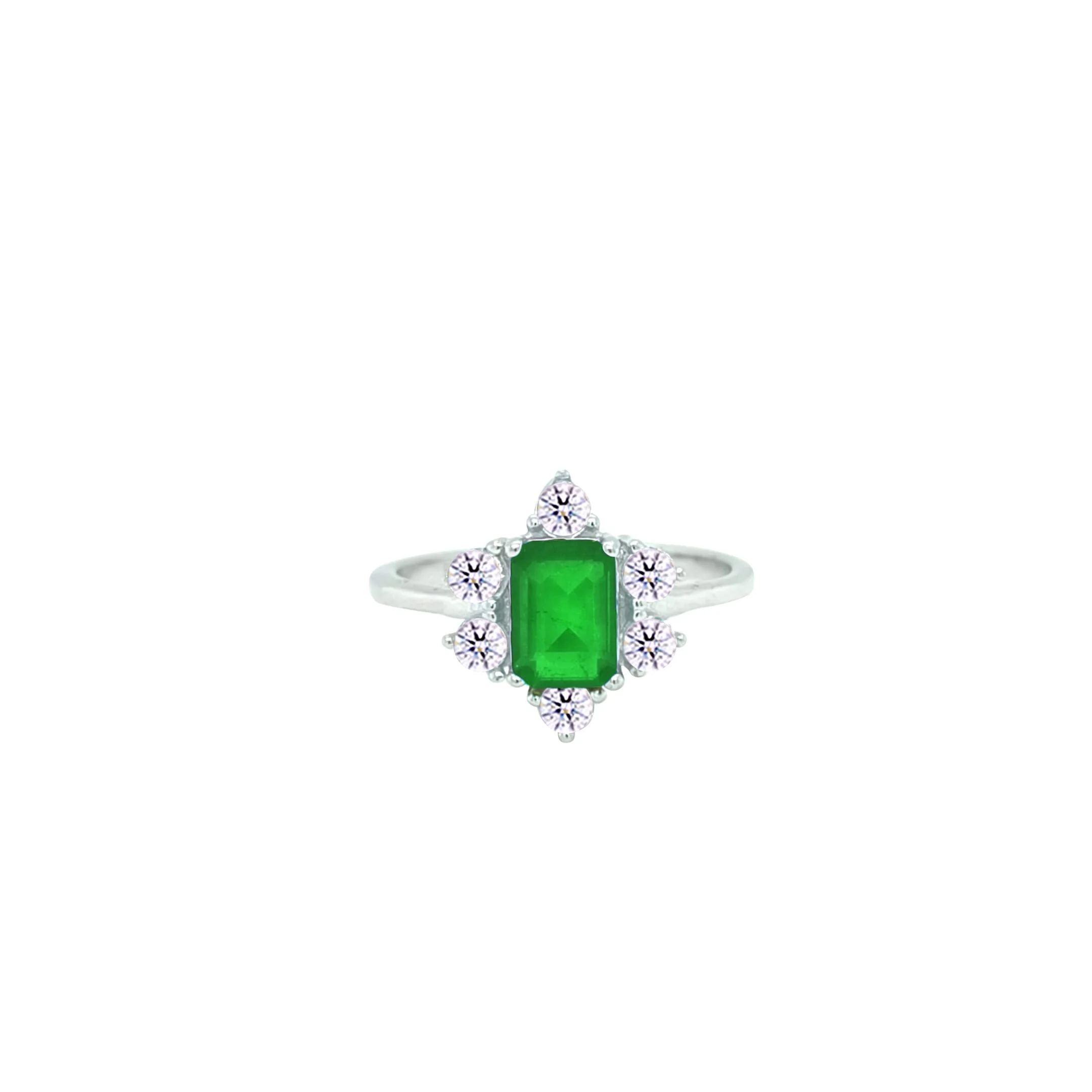 Asfour Crystal Jewelry Set With Halo Emerald Decorative Design In 925 Sterling Silver-SD0054-G-7 - Image 4