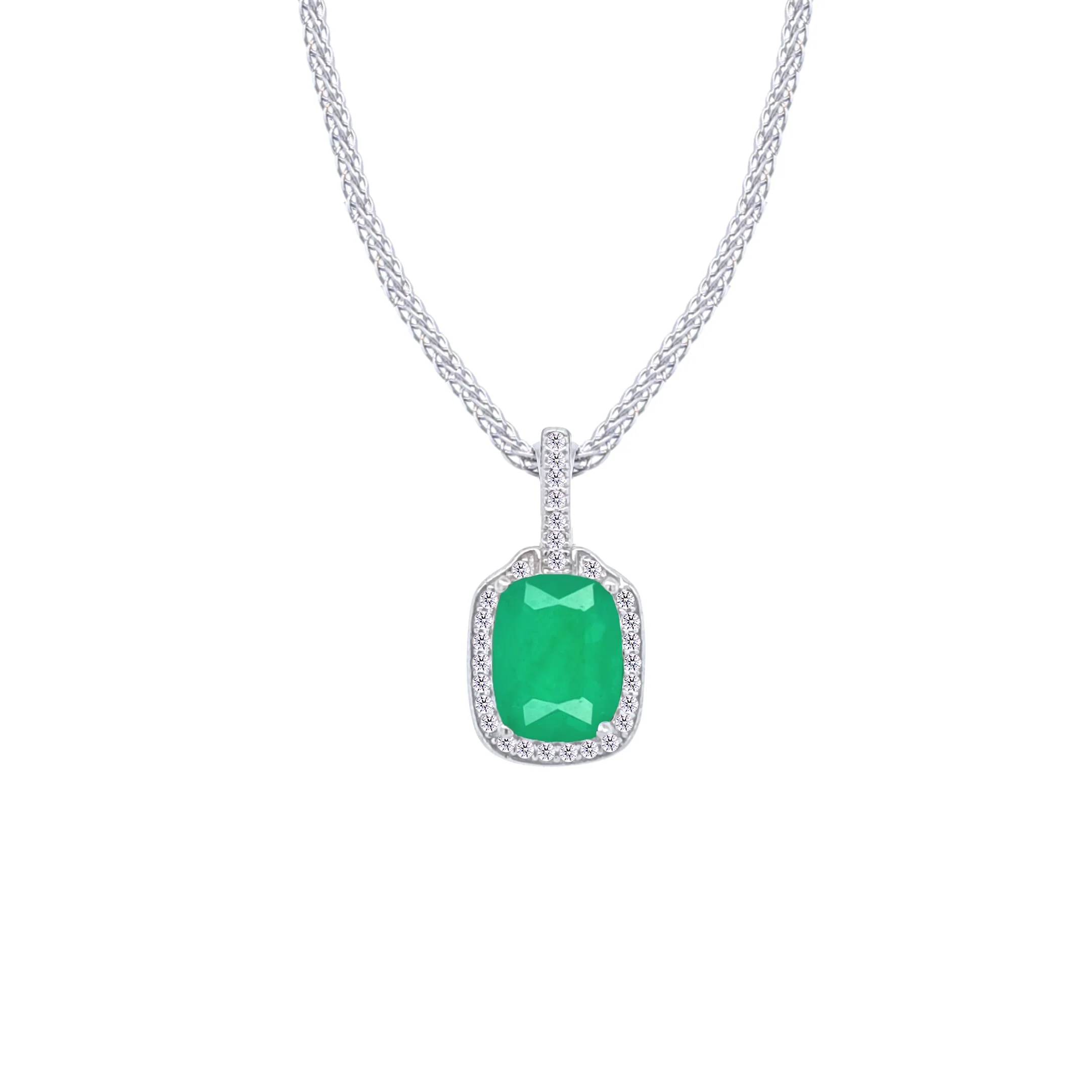 Asfour Crystal Jewelry Set With Halo Emerald Design In 925 Sterling Silver-SD0076-G-8 - Image 2