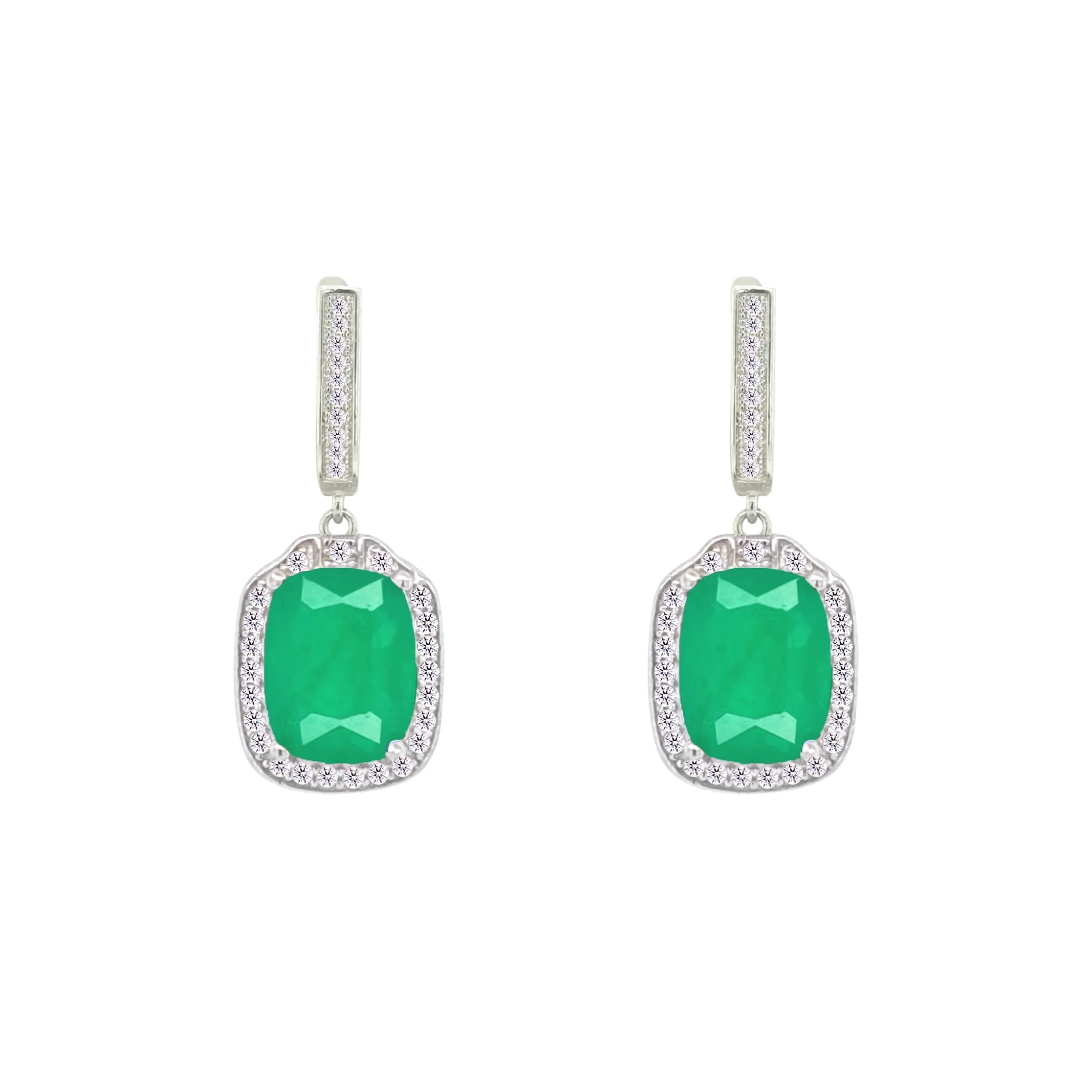 Asfour Crystal Jewelry Set With Halo Emerald Design In 925 Sterling Silver-SD0076-G-8 - Image 3