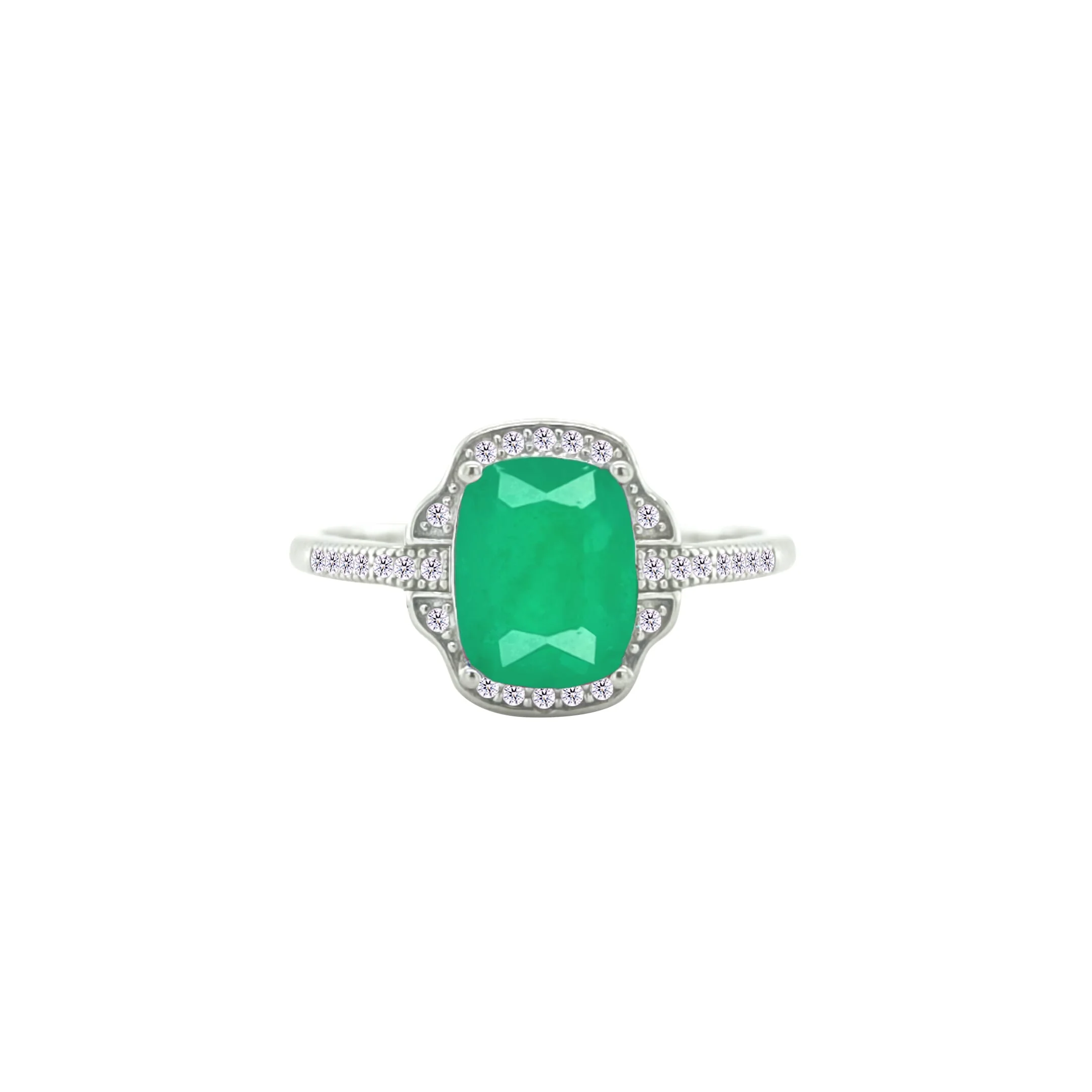 Asfour Crystal Jewelry Set With Halo Emerald Design In 925 Sterling Silver-SD0076-G-8 - Image 4