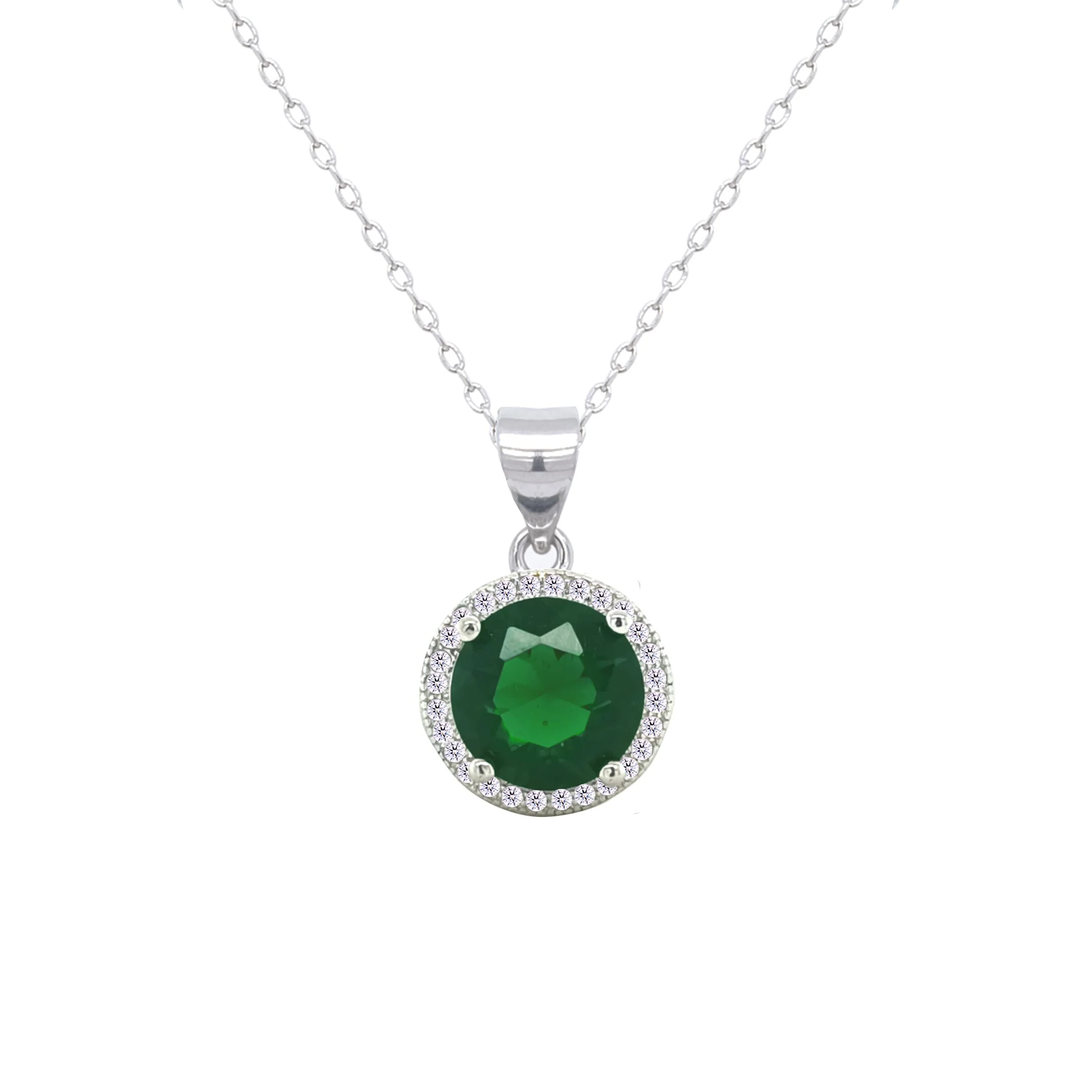 Asfour Crystal Jewelry Set With Halo Emerald Round Design In 925 Sterling Silver-SD0111-G-9 - Image 2