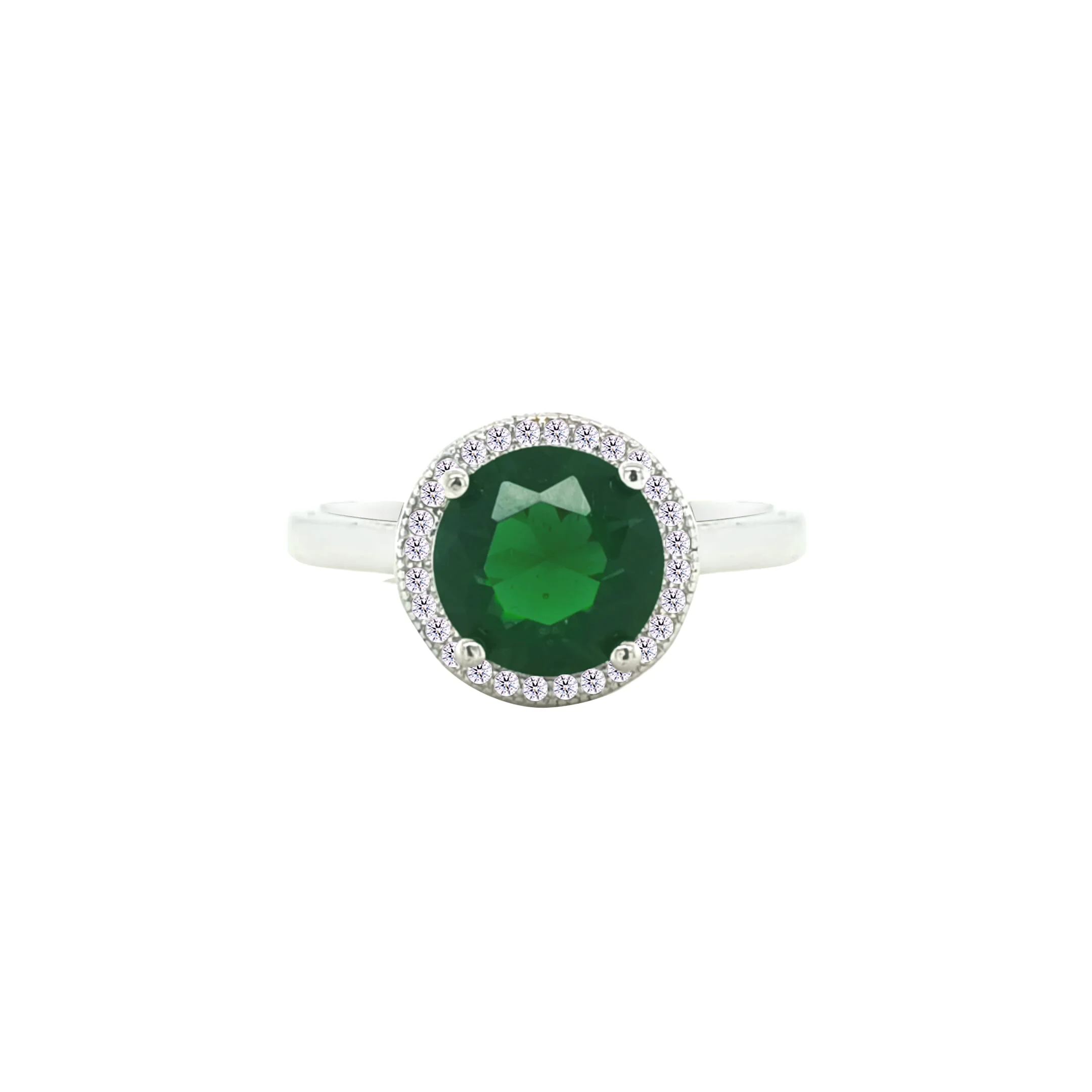 Asfour Crystal Jewelry Set With Halo Emerald Round Design In 925 Sterling Silver-SD0111-G-9 - Image 4