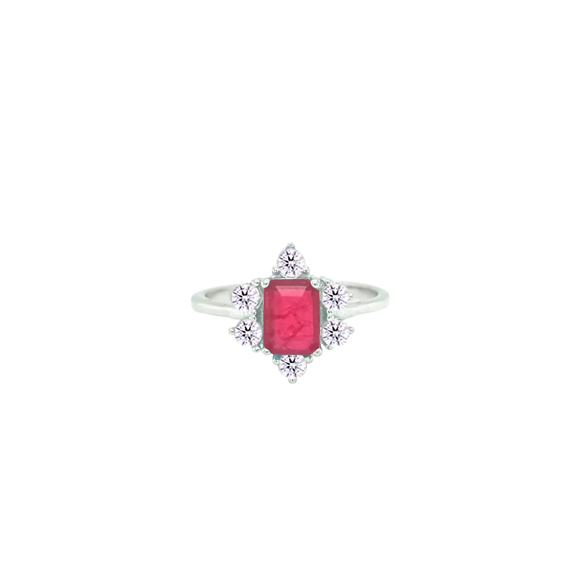 Asfour Crystal Jewelry Set With Halo Fuchsia Decorative Design In 925 Sterling Silver-SD0054-F-7 - Image 4