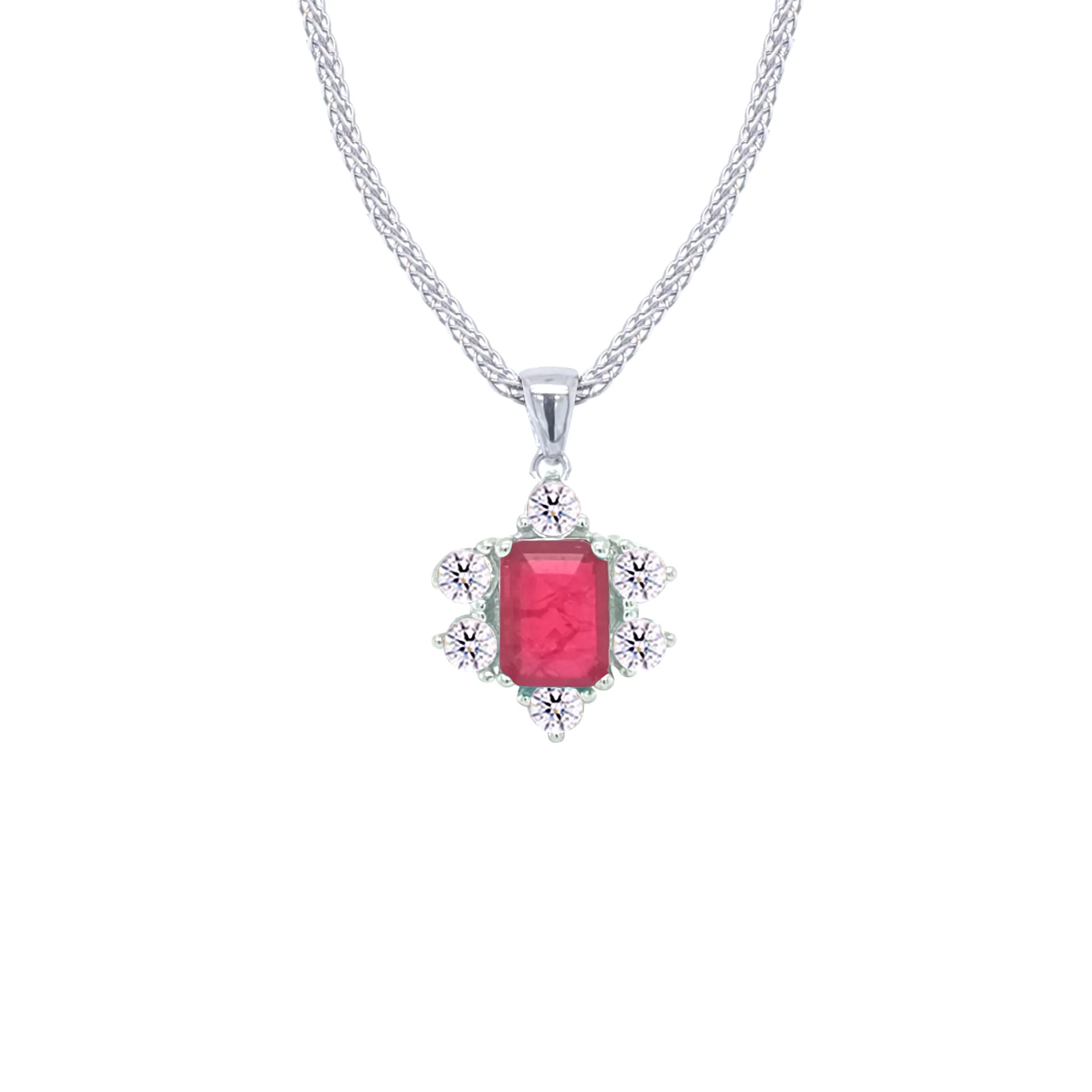 Asfour Crystal Jewelry Set With Halo Fuchsia Decorative Design In 925 Sterling Silver-SD0054-F-9 - Image 2