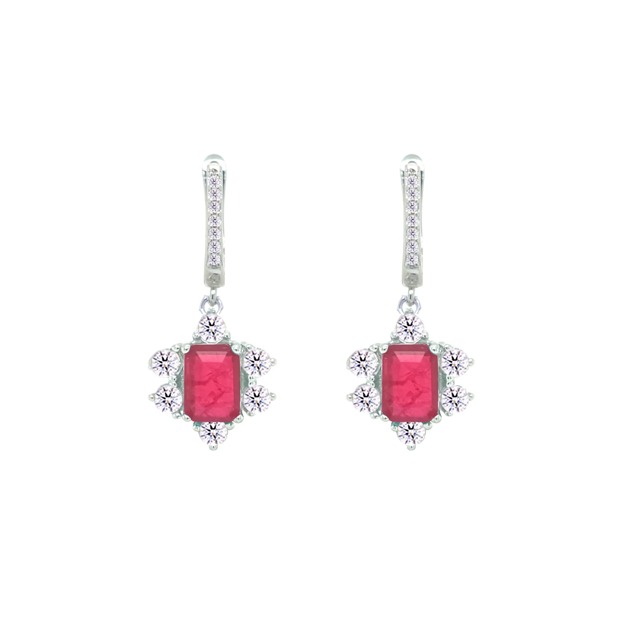 Asfour Crystal Jewelry Set With Halo Fuchsia Decorative Design In 925 Sterling Silver-SD0054-F-9 - Image 3