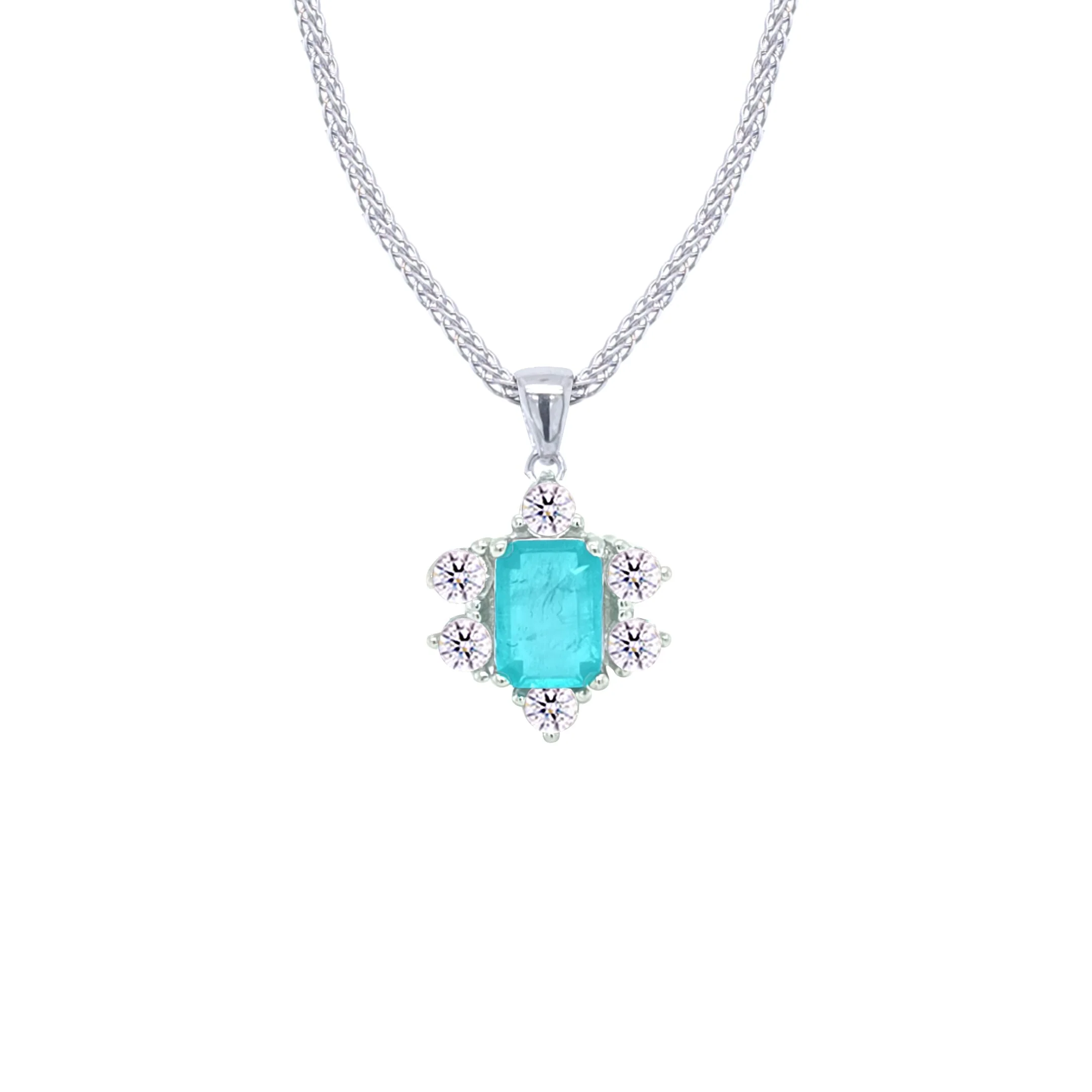 Asfour Crystal Jewelry Set With Halo Light Turquoise Decorative Design In 925 Sterling Silver-SD0054-LGC-7 - Image 2