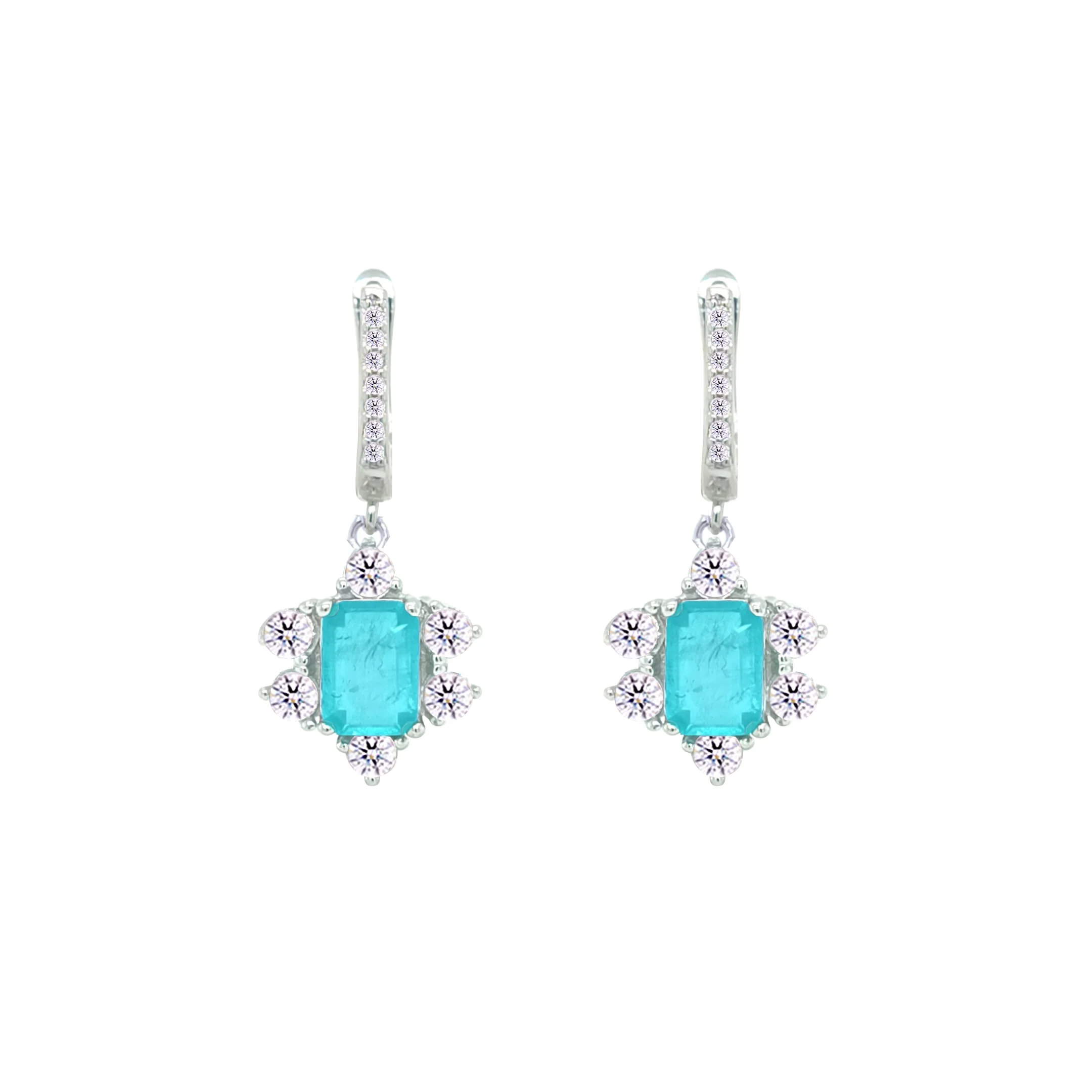 Asfour Crystal Jewelry Set With Halo Light Turquoise Decorative Design In 925 Sterling Silver-SD0054-LGC-7 - Image 3