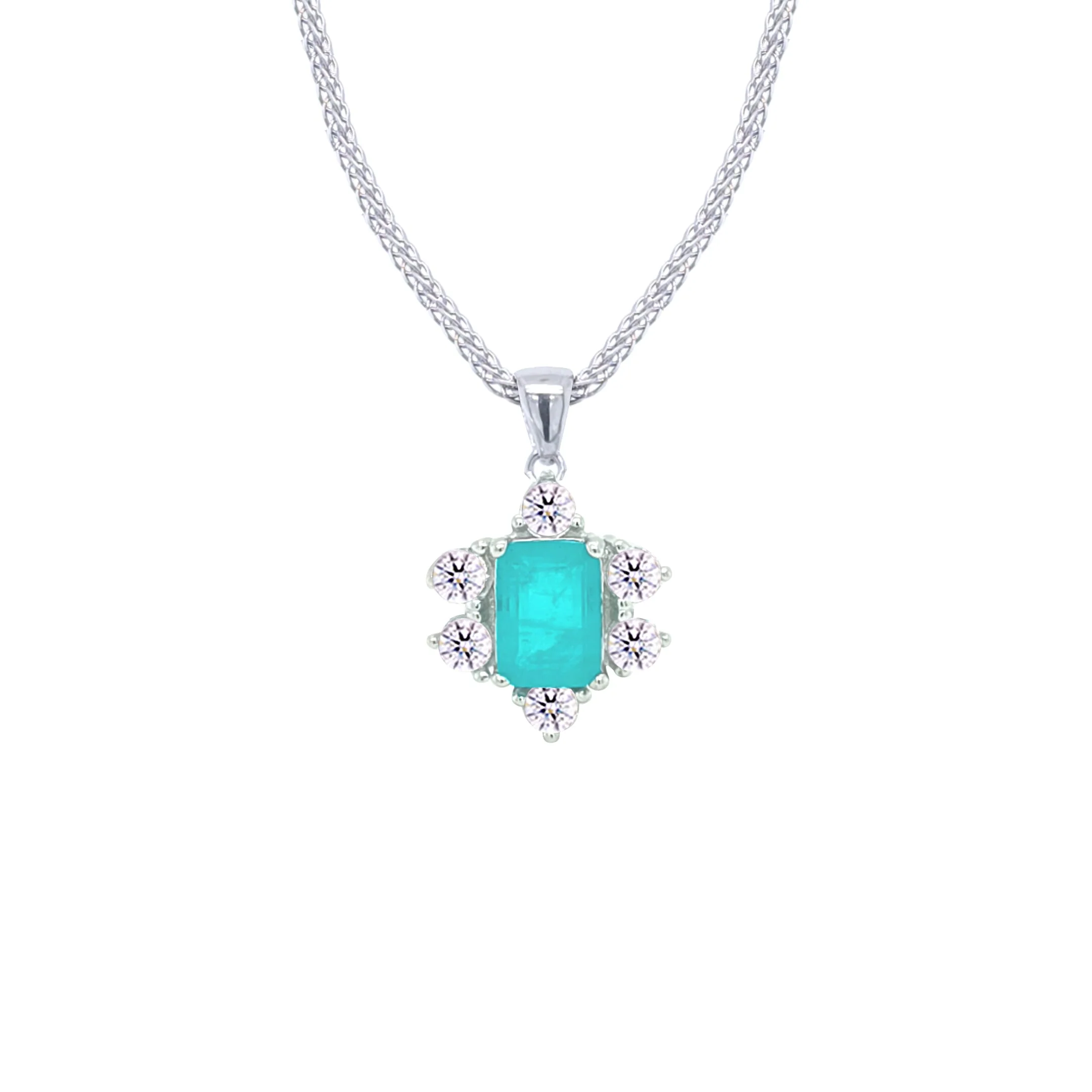 Asfour Crystal Jewelry Set With Halo Turquoise Decorative Design In 925 Sterling Silver-SD0054-GC-7 - Image 2