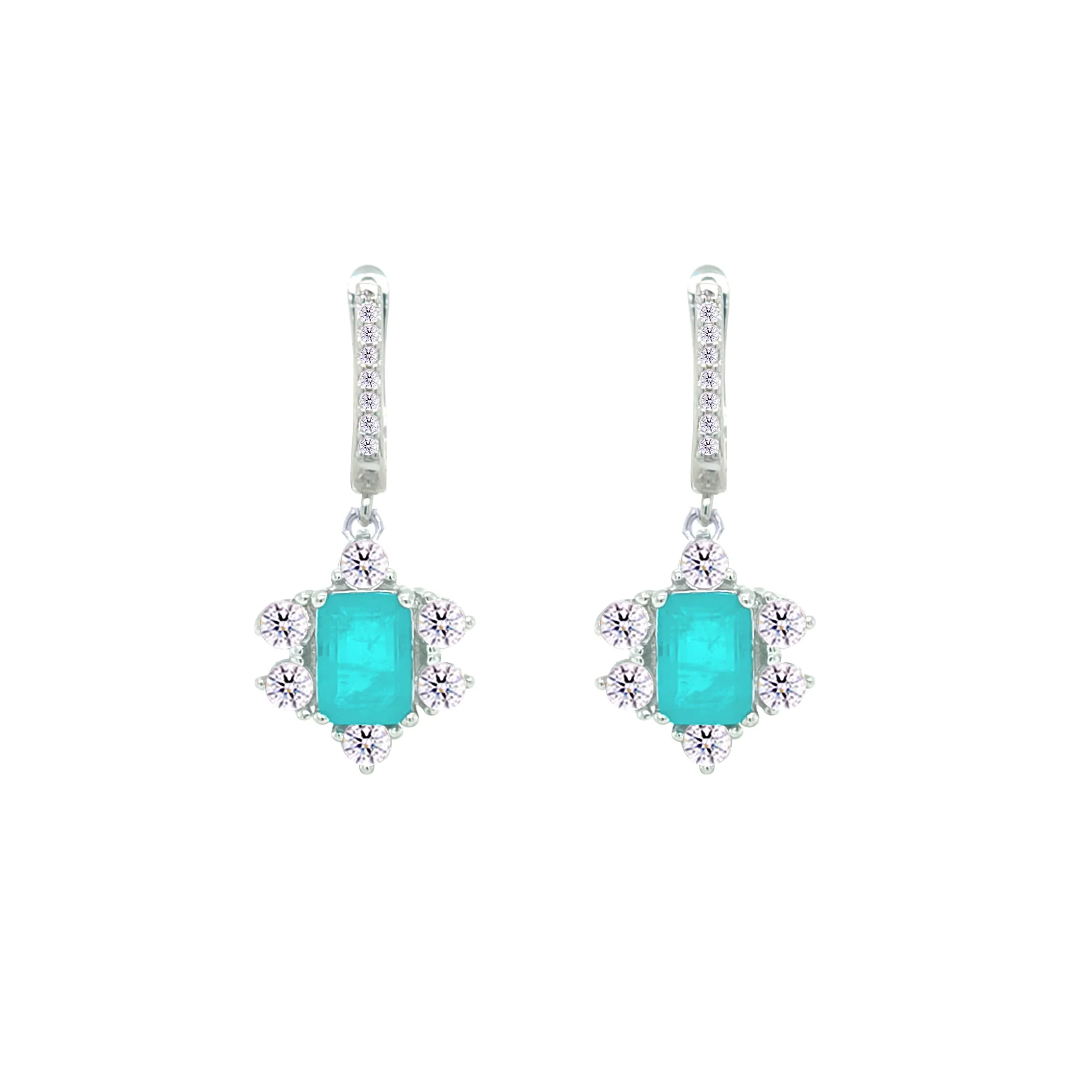 Asfour Crystal Jewelry Set With Halo Turquoise Decorative Design In 925 Sterling Silver-SD0054-GC-7 - Image 3