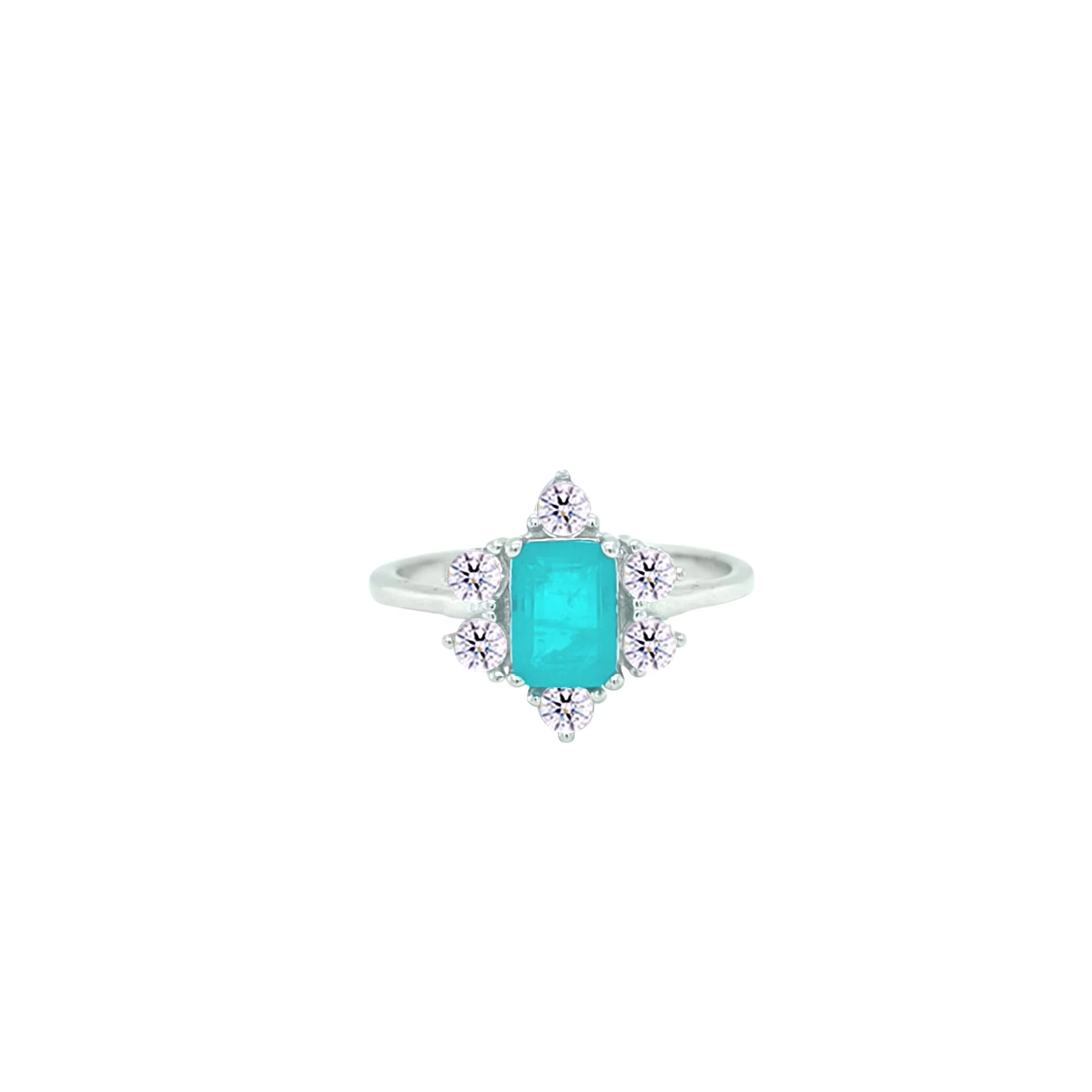 Asfour Crystal Jewelry Set With Halo Turquoise Decorative Design In 925 Sterling Silver-SD0054-GC-7 - Image 4