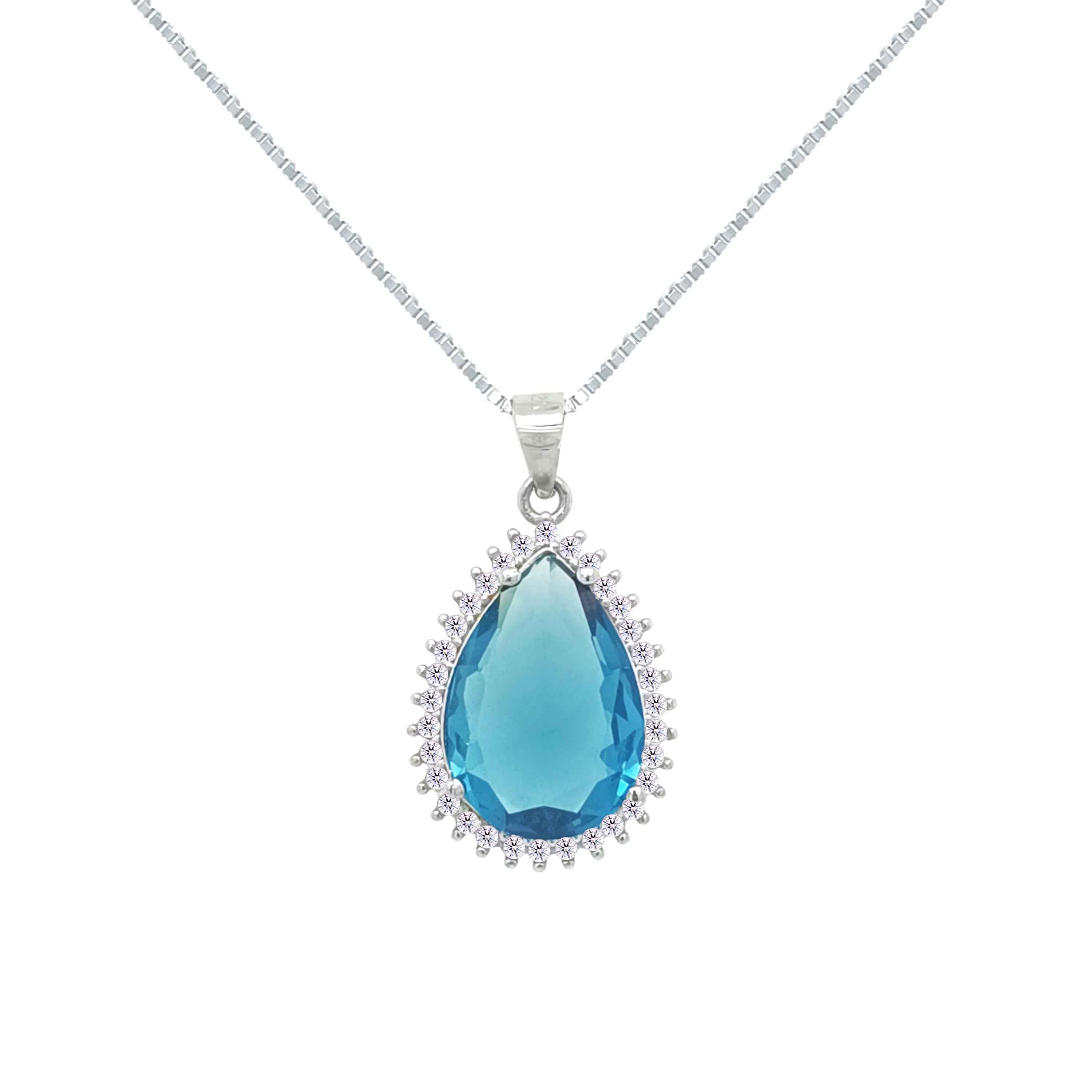 Asfour Crystal Jewelry Set With Light Blue Pear Design In 925 Sterling Silver-SD0133-LZ - Image 2