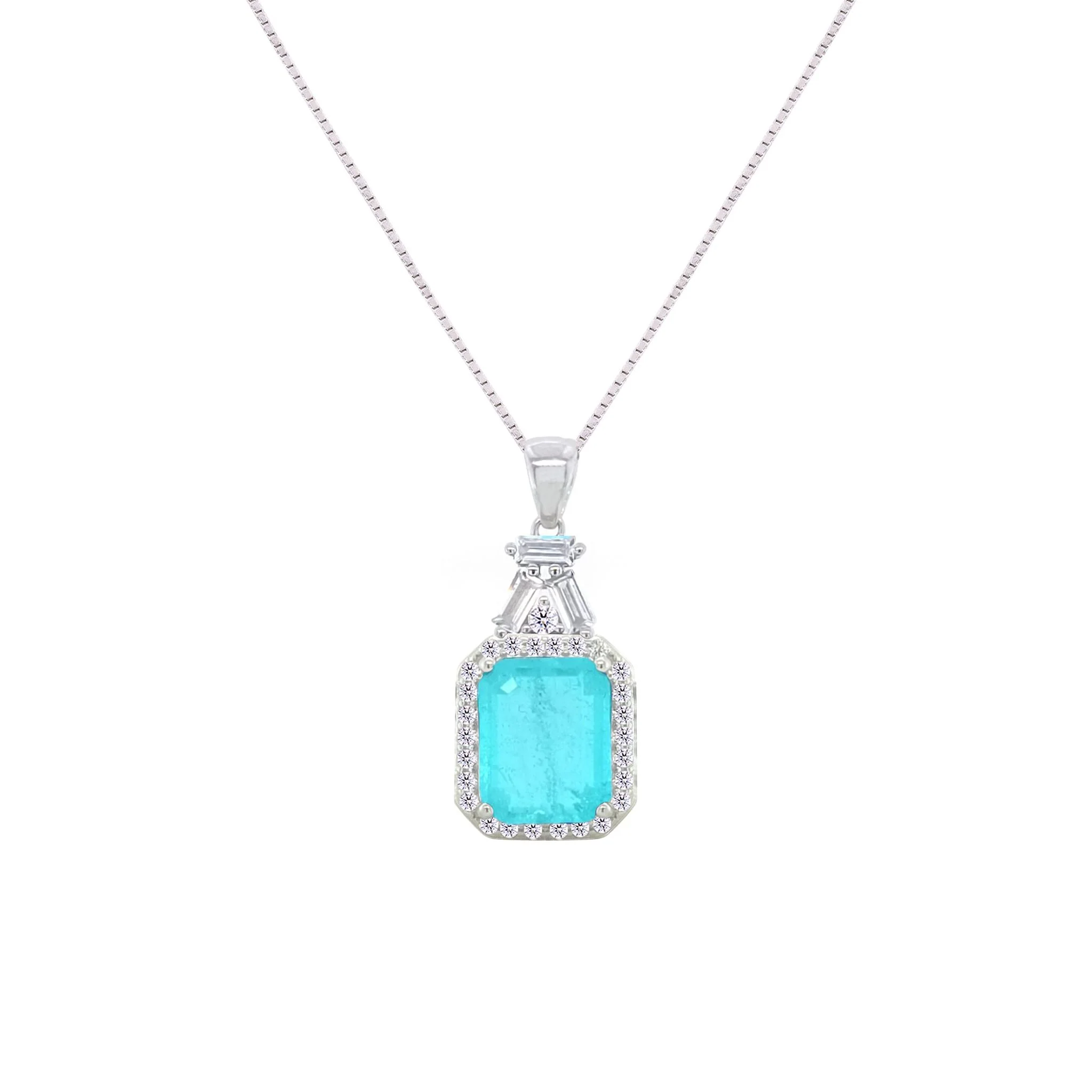 Asfour Crystal Jewelry Set With Light Turquoise Emerald Design In 925 Sterling Silver-SD0059-LGC-7 - Image 2