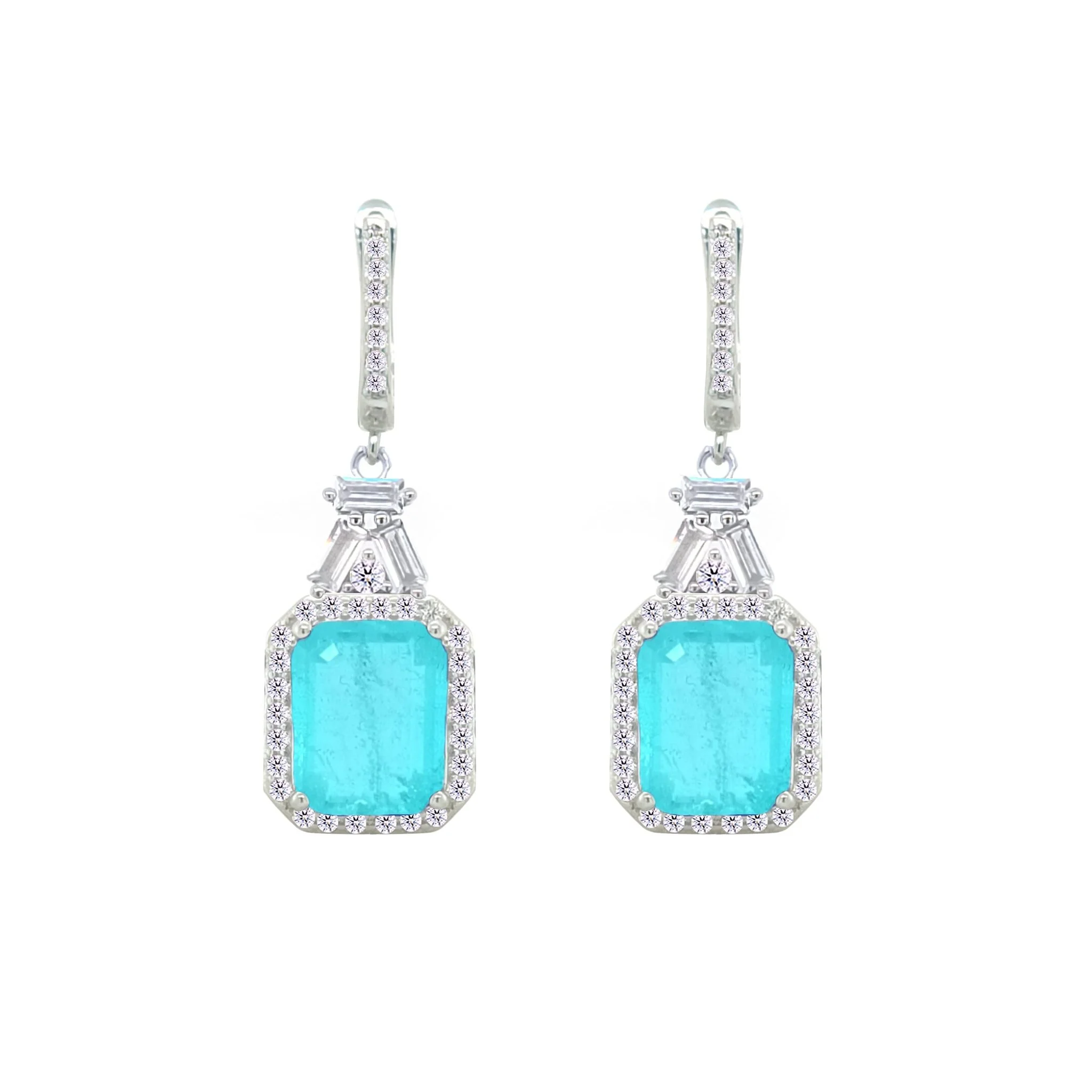 Asfour Crystal Jewelry Set With Light Turquoise Emerald Design In 925 Sterling Silver-SD0059-LGC-7 - Image 3