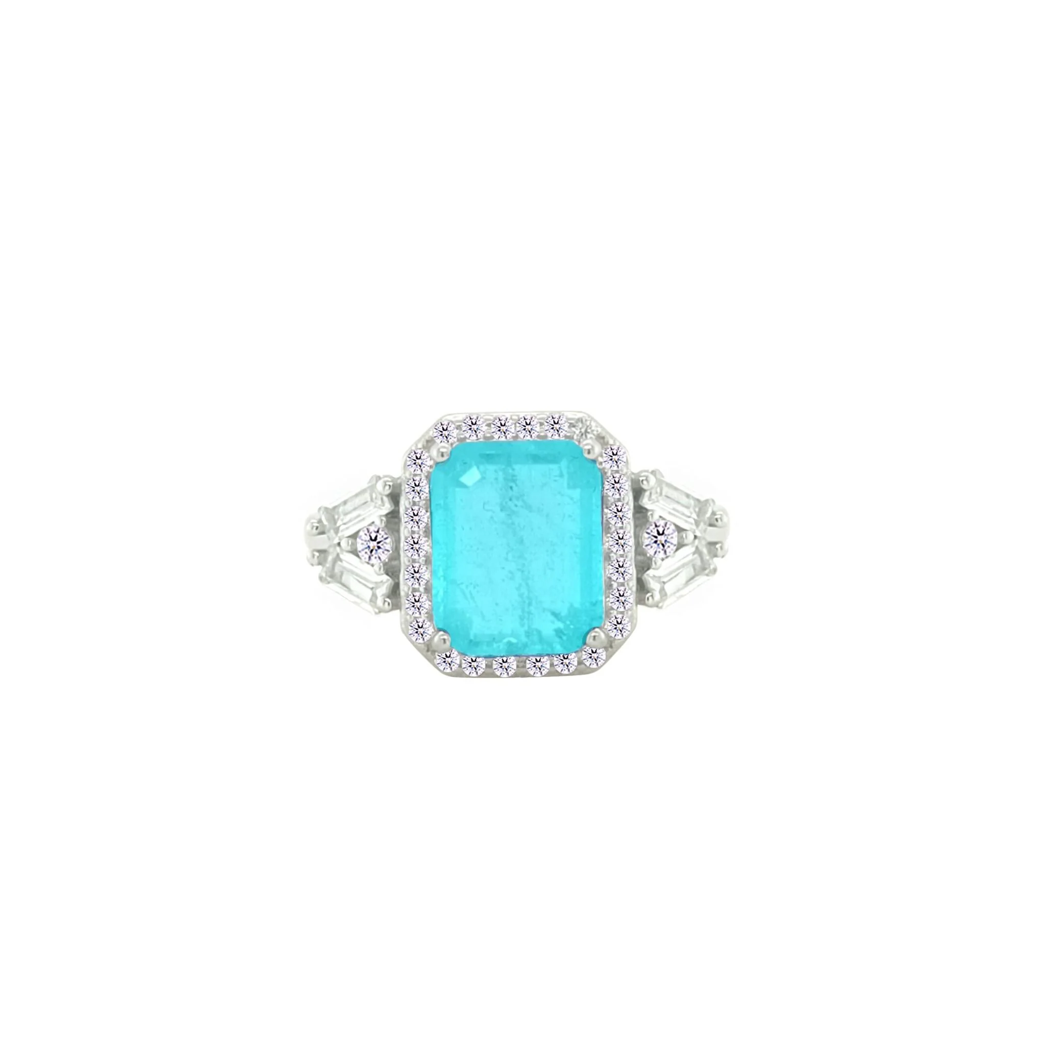 Asfour Crystal Jewelry Set With Light Turquoise Emerald Design In 925 Sterling Silver-SD0059-LGC-7 - Image 4