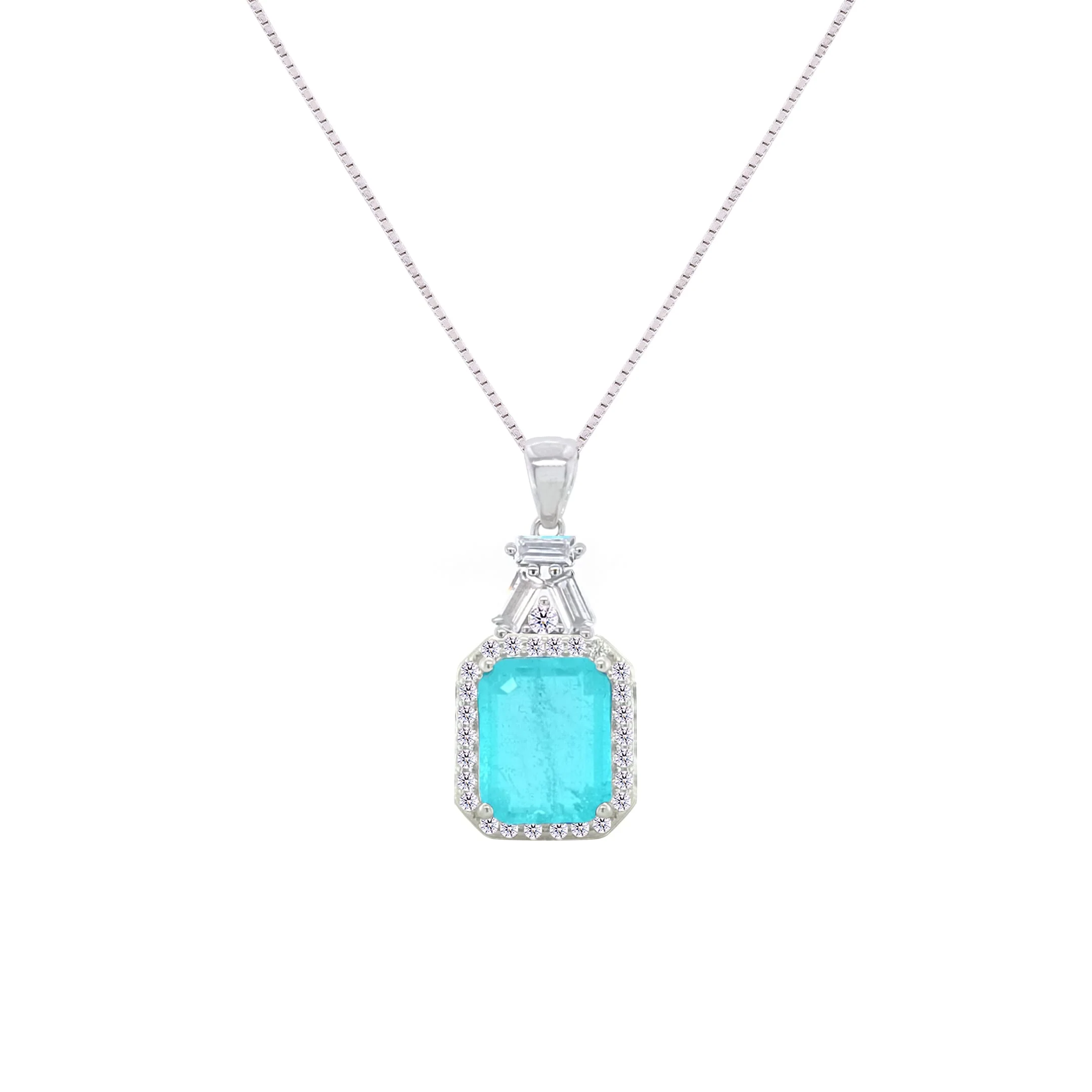 Asfour Crystal Jewelry Set With Light Turquoise Emerald Design In 925 Sterling Silver-SD0059-LGC-8 - Image 2