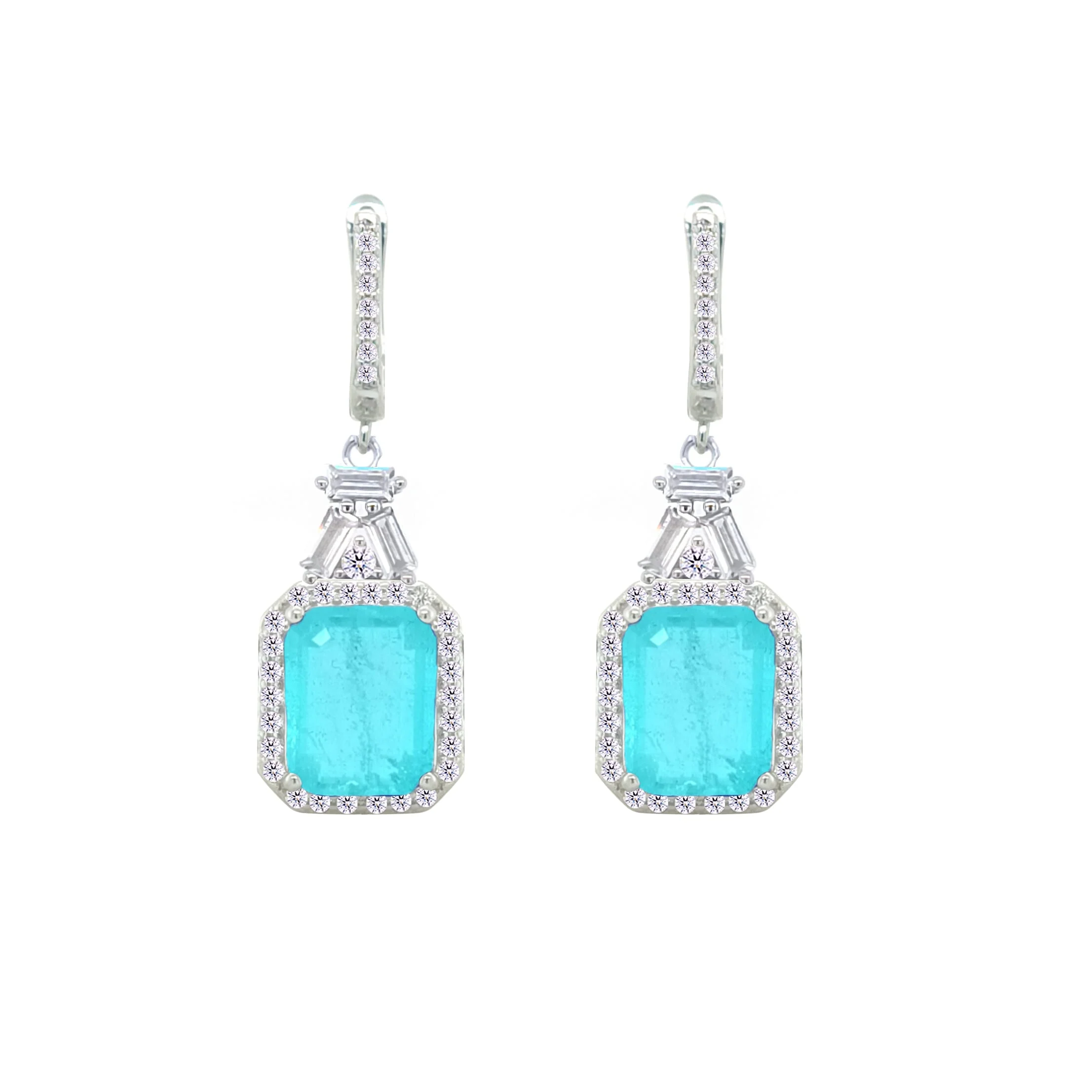Asfour Crystal Jewelry Set With Light Turquoise Emerald Design In 925 Sterling Silver-SD0059-LGC-8 - Image 3