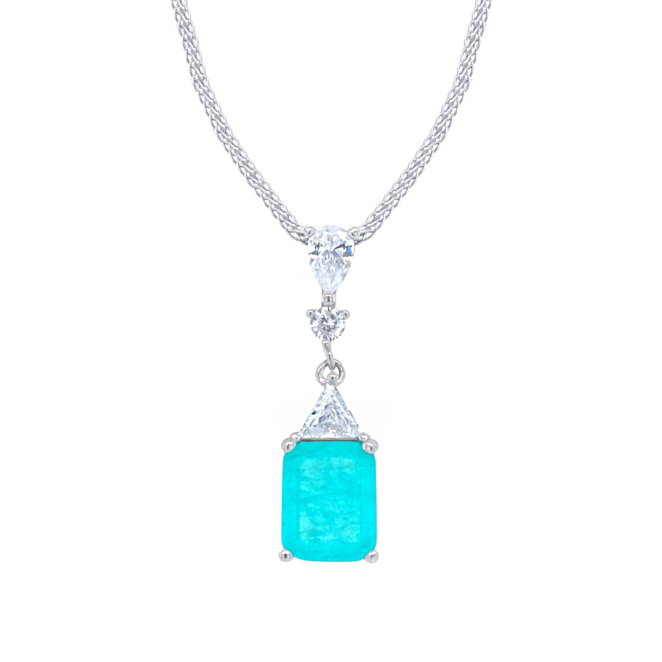 Asfour Crystal Jewelry Set With Light Turquoise Emerald Design In 925 Sterling Silver-SD0074-LGC-9 - Image 2