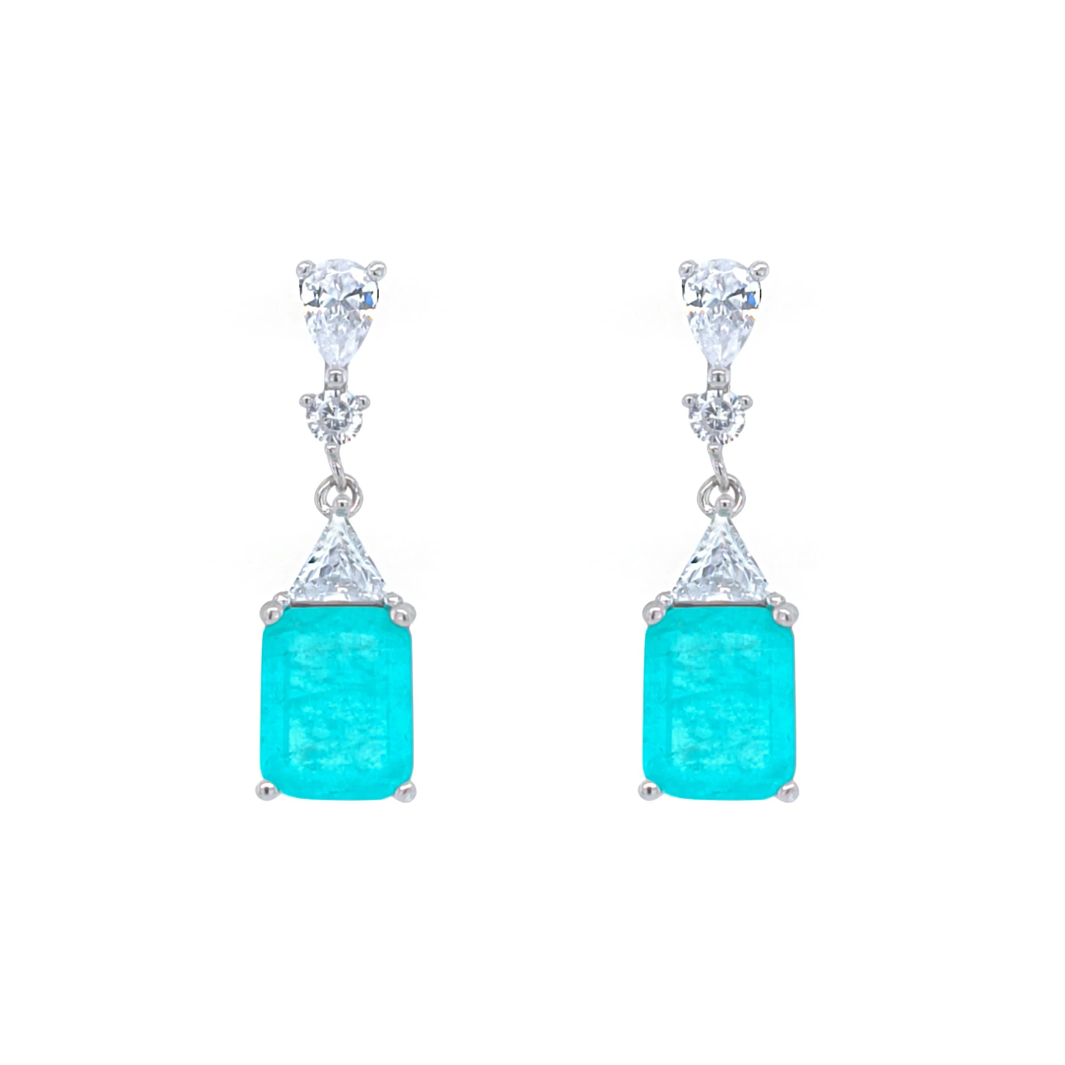 Asfour Crystal Jewelry Set With Light Turquoise Emerald Design In 925 Sterling Silver-SD0074-LGC-9 - Image 3