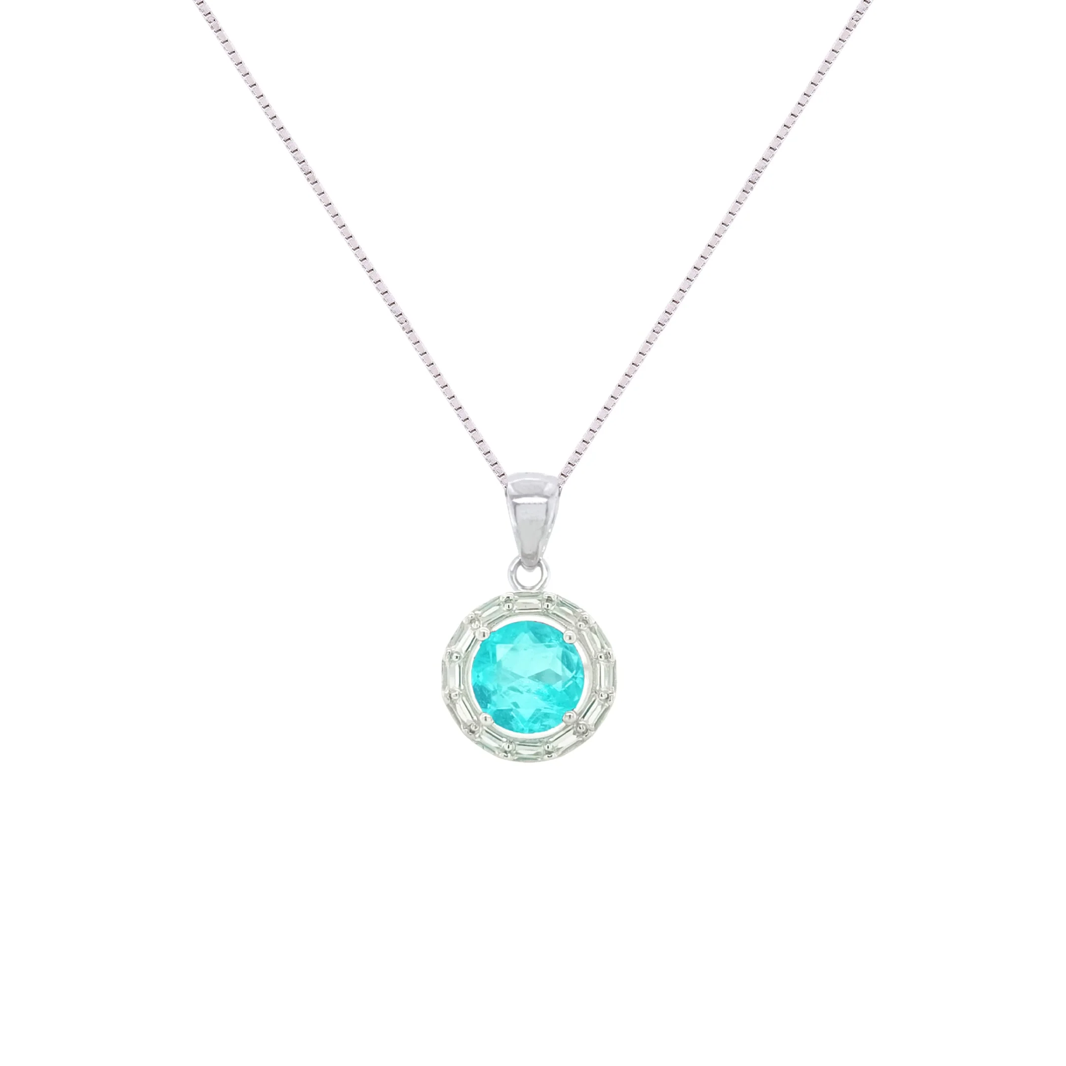 Asfour Crystal Jewelry Set With Light Turquoise Round Design In 925 Sterling Silver-SD0062-LGC-7 - Image 2