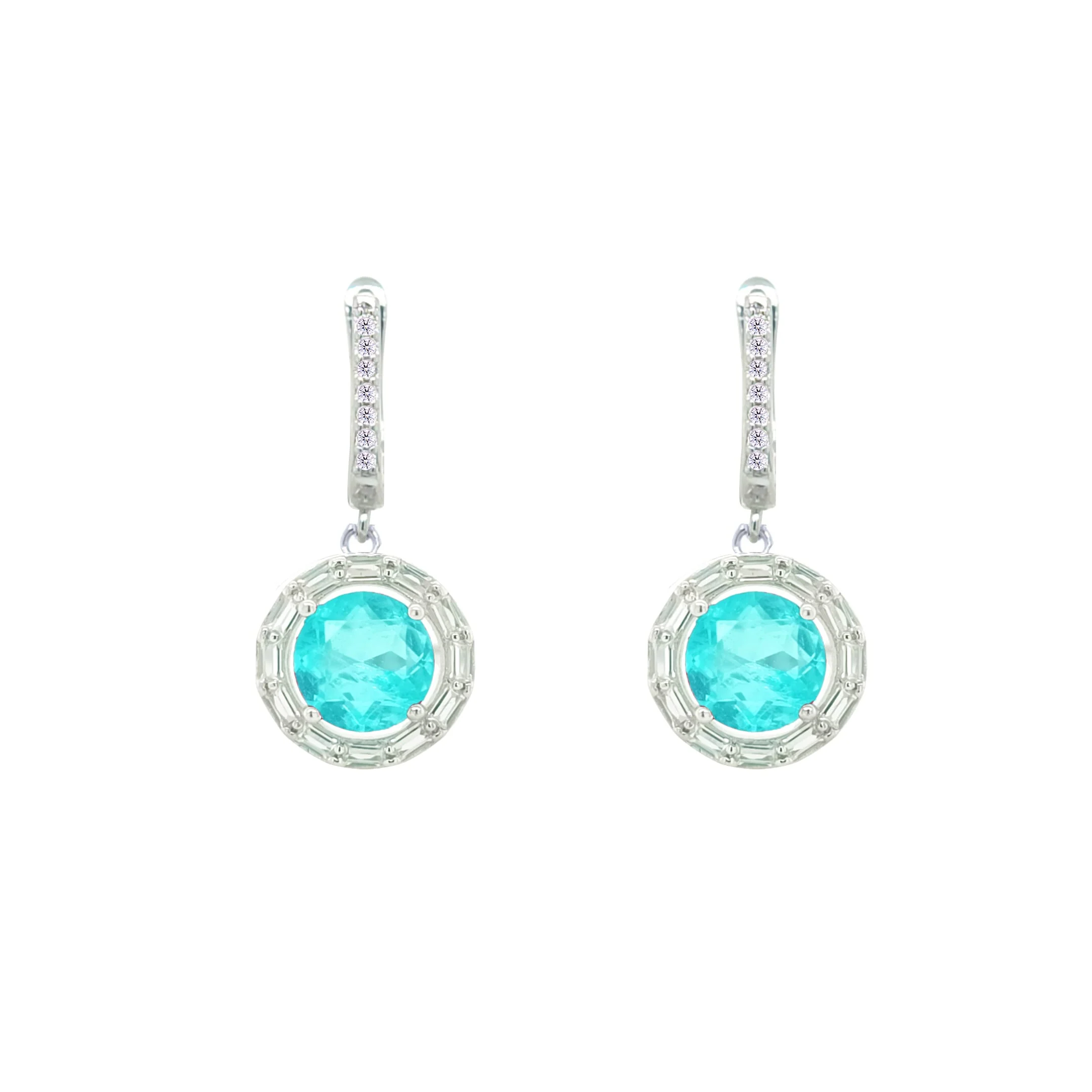 Asfour Crystal Jewelry Set With Light Turquoise Round Design In 925 Sterling Silver-SD0062-LGC-7 - Image 3
