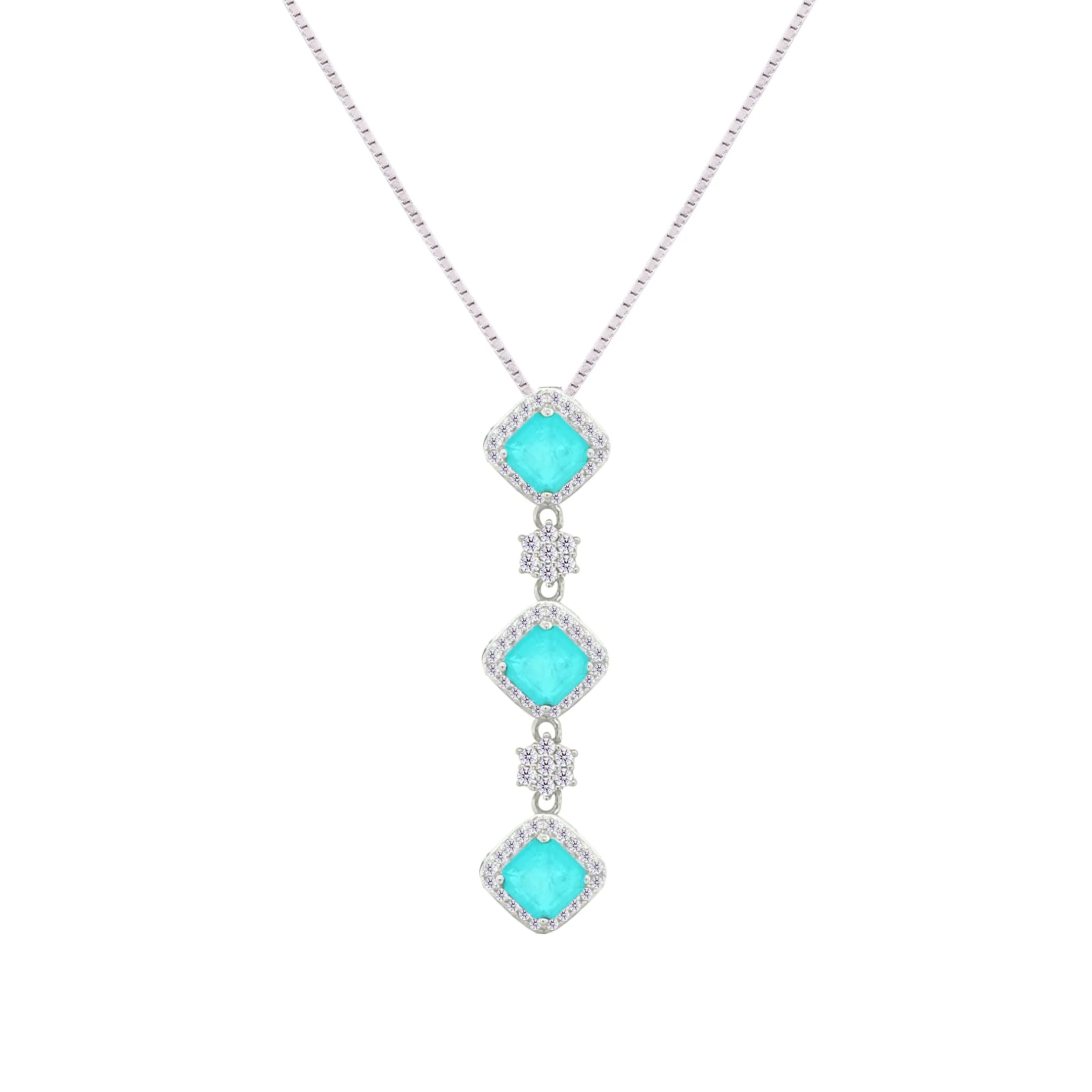 Asfour Crystal Jewelry Set With Light Turquoise Squares Design In 925 Sterling Silver-SD0058-LGC-8 - Image 2