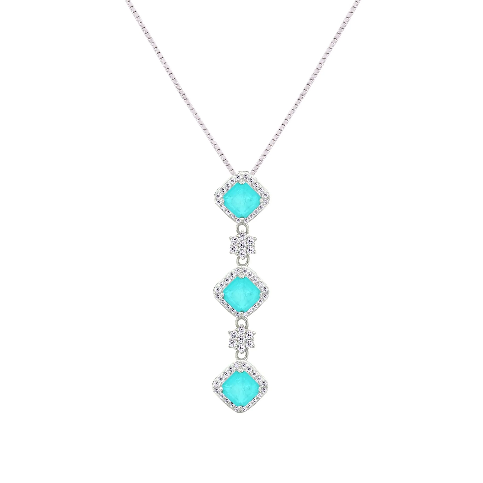 Asfour Crystal Jewelry Set With Light Turquoise Squares Design In 925 Sterling Silver-SD0058-LGC-9 - Image 2