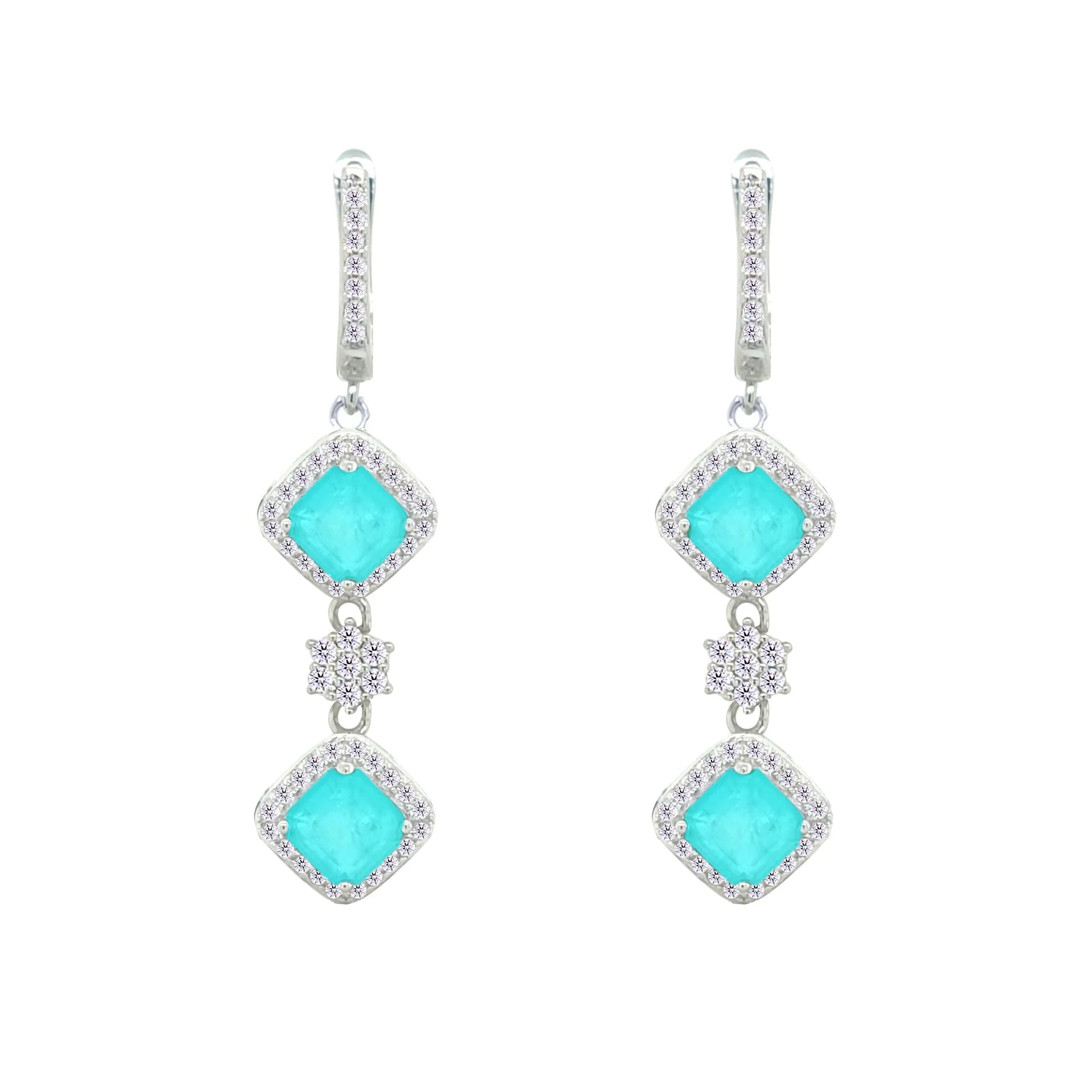 Asfour Crystal Jewelry Set With Light Turquoise Squares Design In 925 Sterling Silver-SD0058-LGC-9 - Image 3