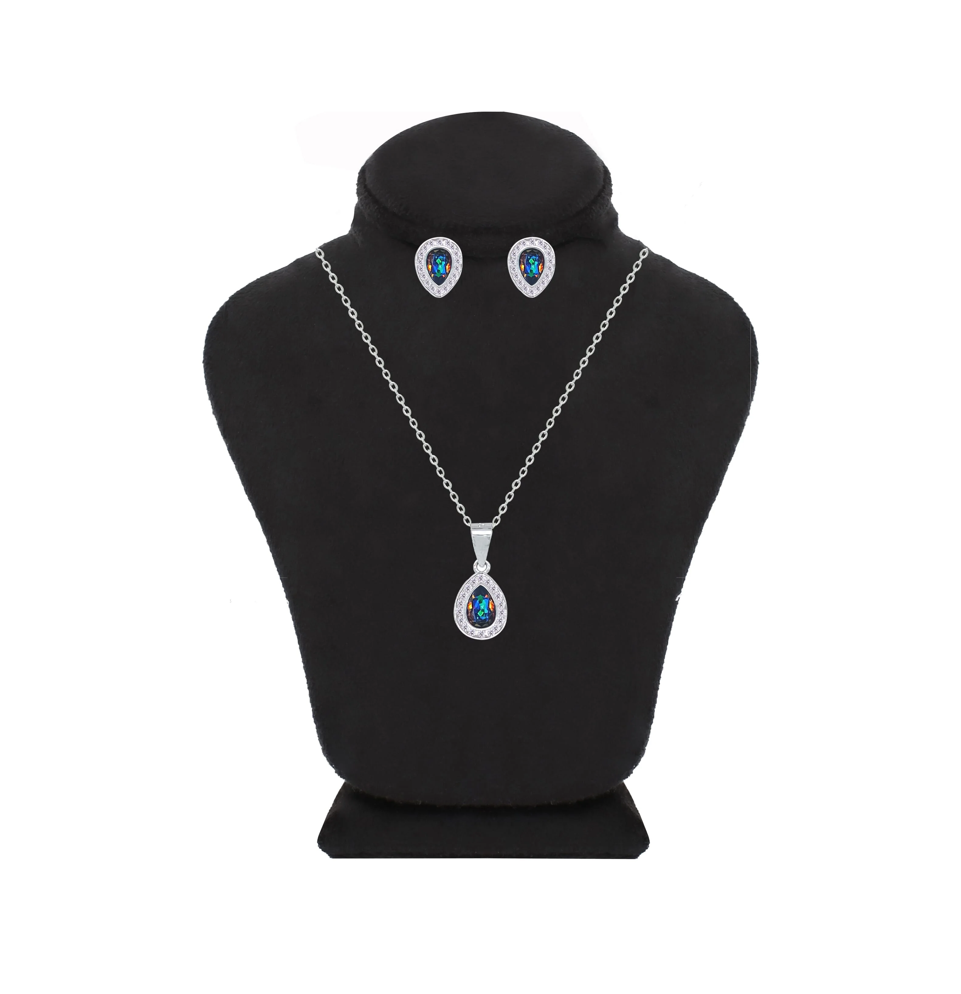 Asfour Crystal Jewelry Set With Multi Color Pear Design Inlaid With Zircon In 925 Sterling Silver-SM0044-AB
