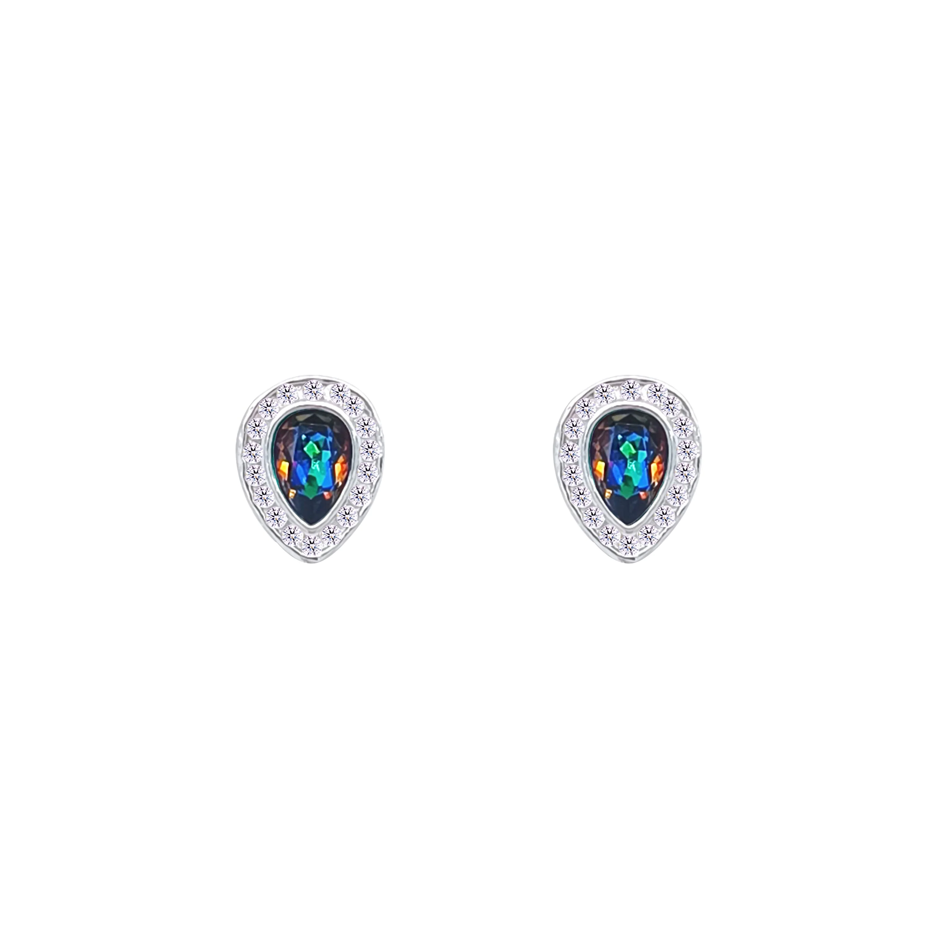 Asfour Crystal Jewelry Set With Multi Color Pear Design Inlaid With Zircon In 925 Sterling Silver-SM0044-AB - Image 3
