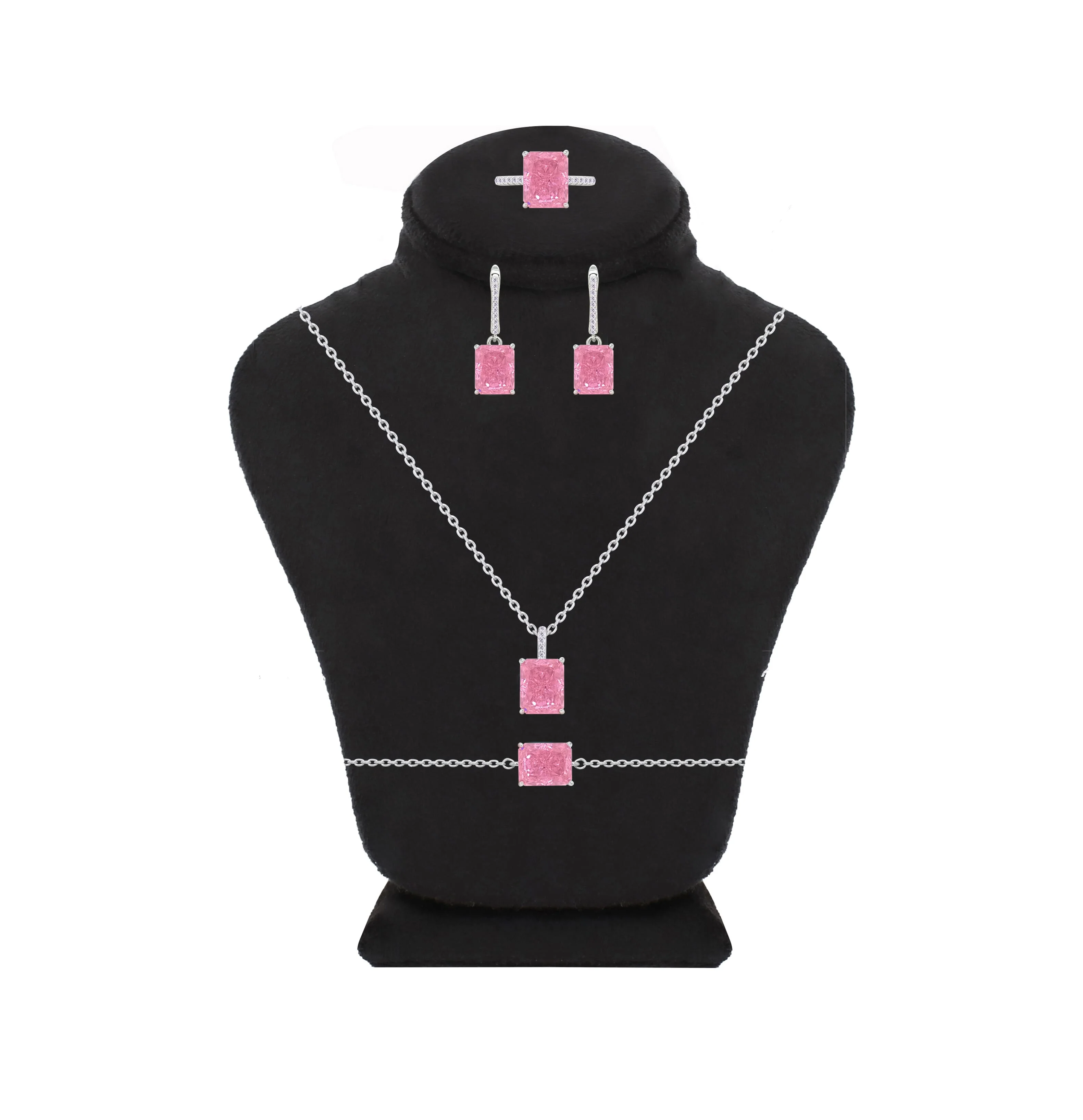 Asfour Crystal Jewelry Set With Rose Emerald Design In 925 Sterling Silver-SD0131-O-8
