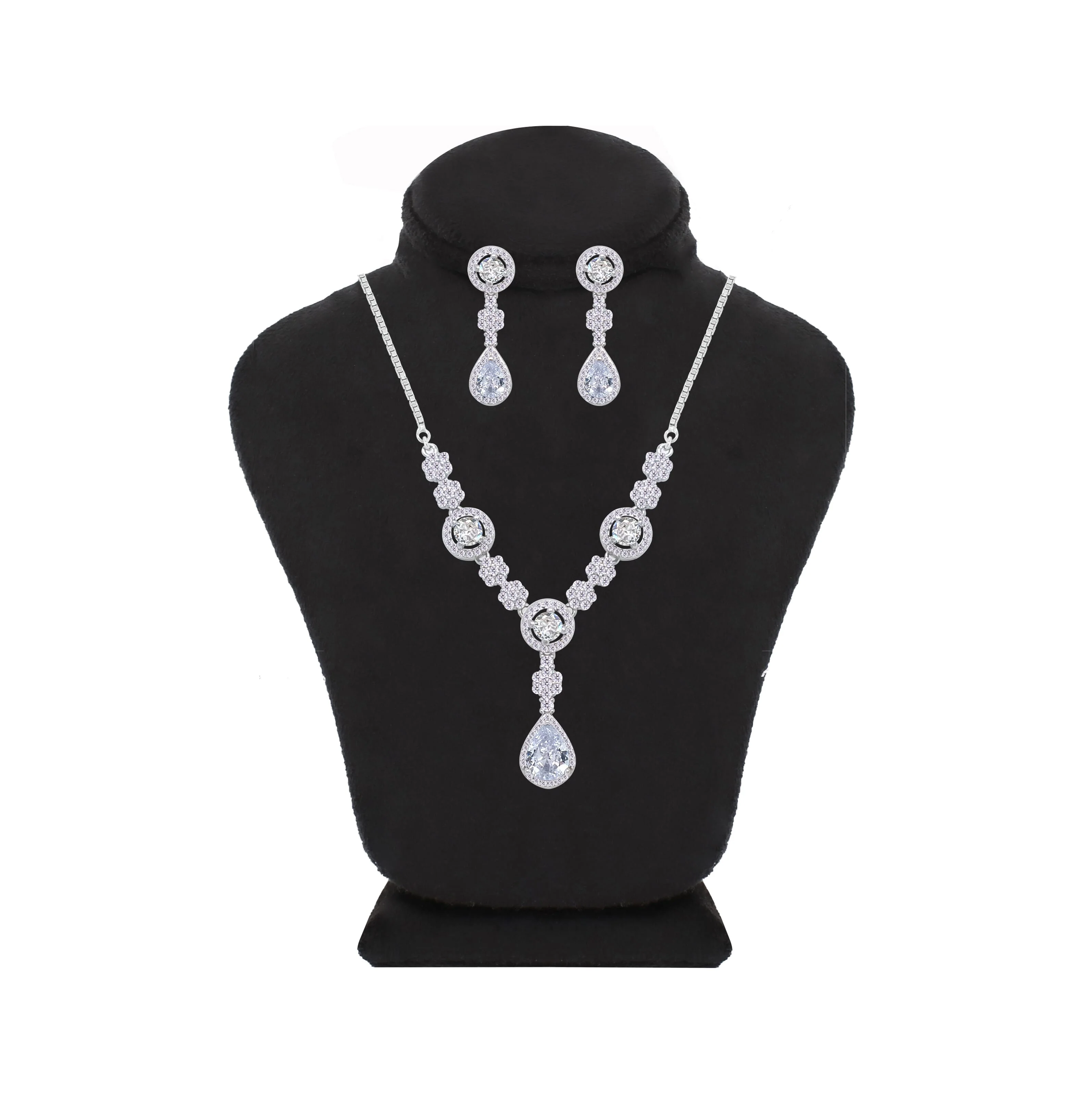 Asfour Crystal jewelry Set With Round & Pear Design Inlaid With Zircon In 925 Sterling Silver-SM0038