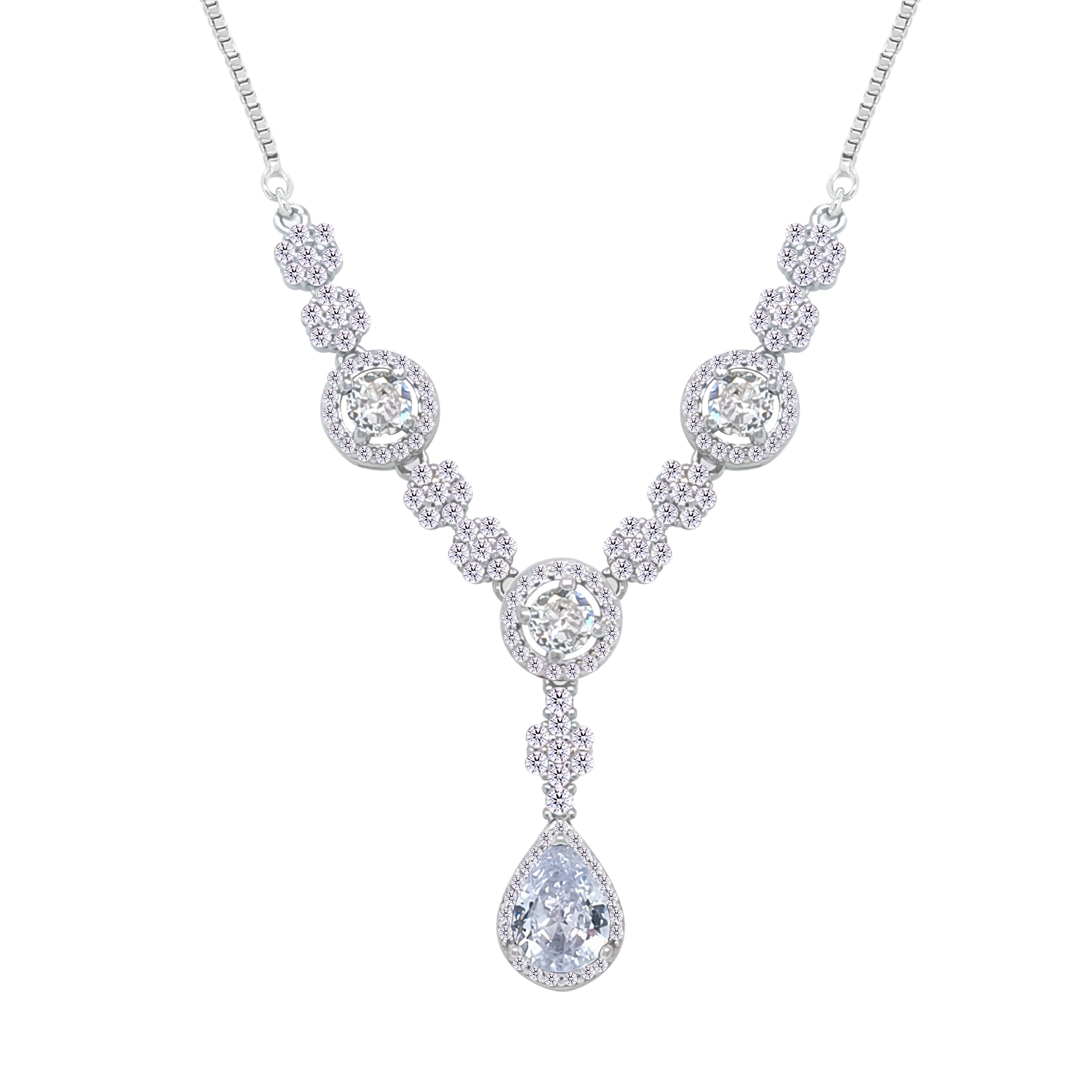 Asfour Crystal jewelry Set With Round & Pear Design Inlaid With Zircon In 925 Sterling Silver-SM0038 - Image 2