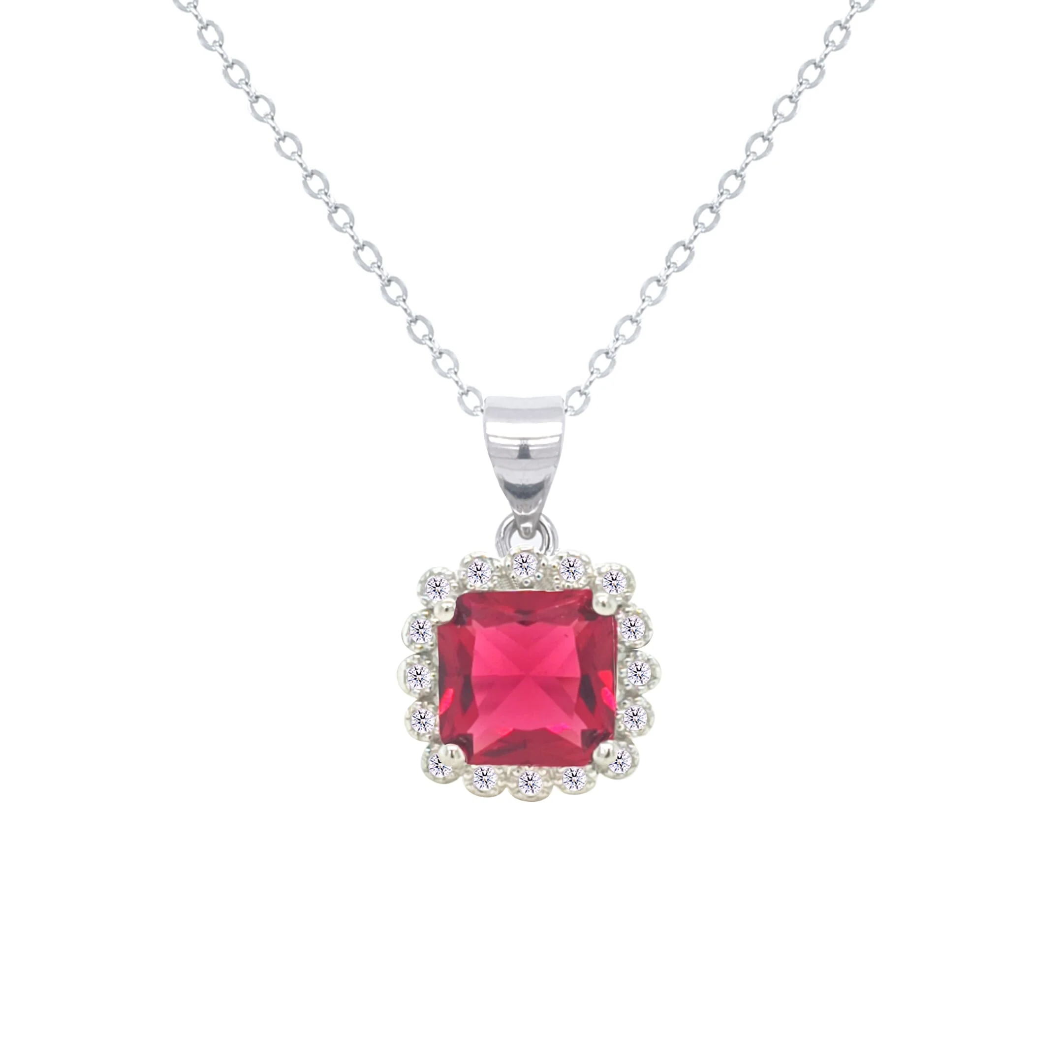 Asfour Crystal Jewelry Set With Ruby Square Design In 925 Sterling Silver-SD0108-R-7 - Image 2