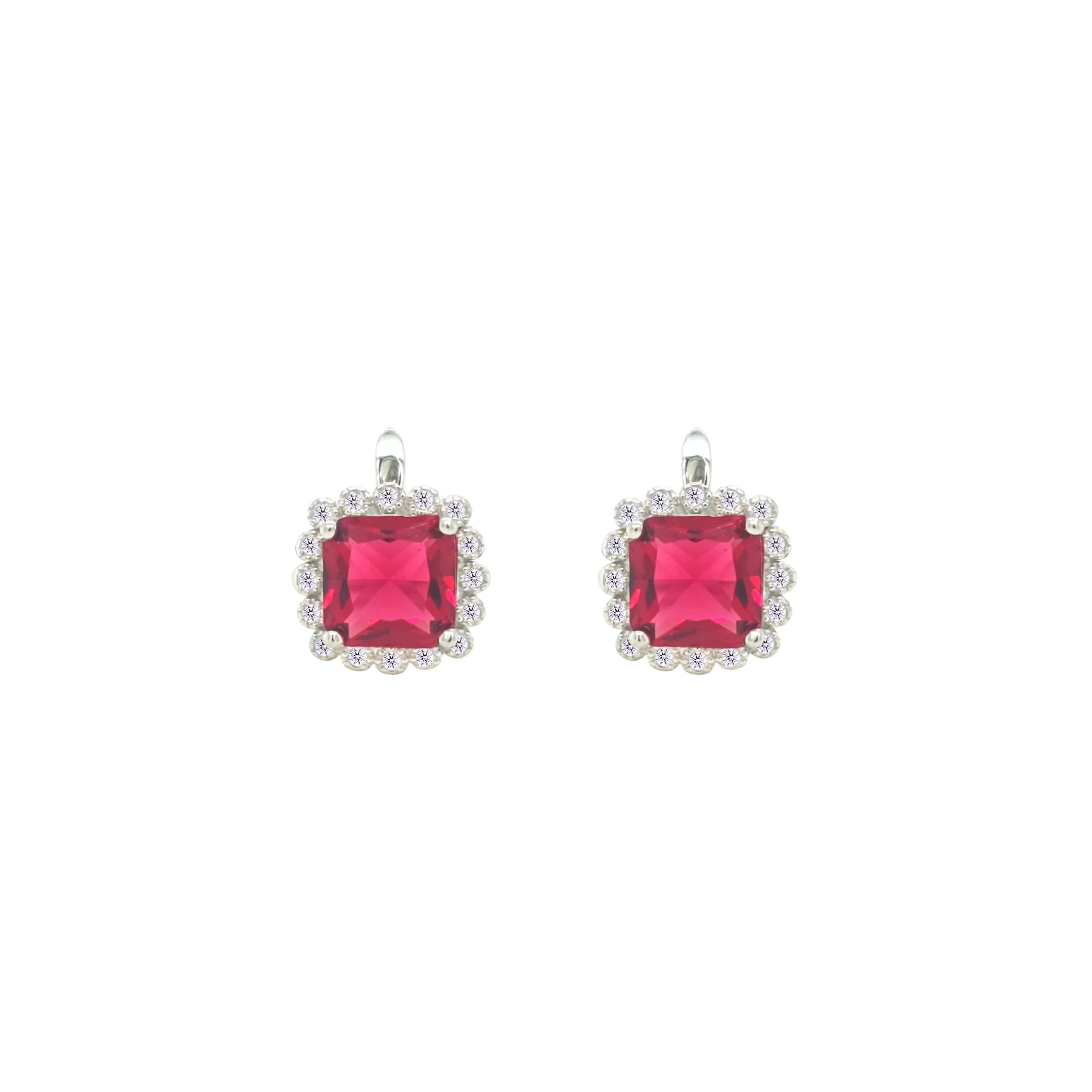 Asfour Crystal Jewelry Set With Ruby Square Design In 925 Sterling Silver-SD0108-R-7 - Image 3