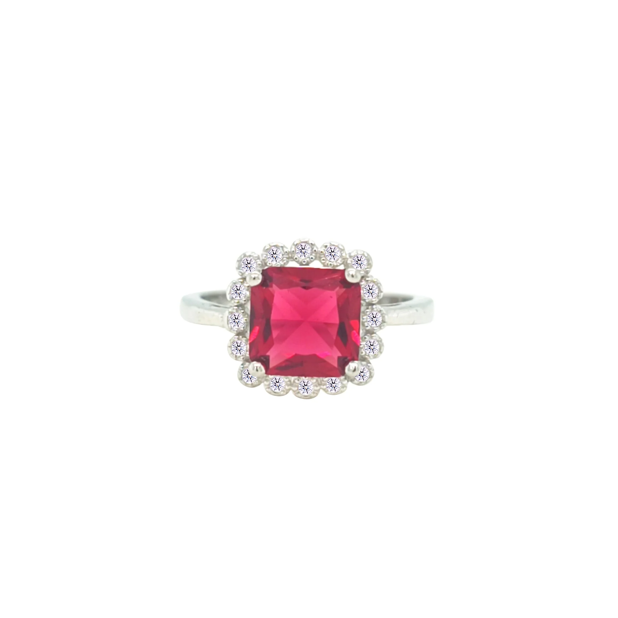Asfour Crystal Jewelry Set With Ruby Square Design In 925 Sterling Silver-SD0108-R-7 - Image 4