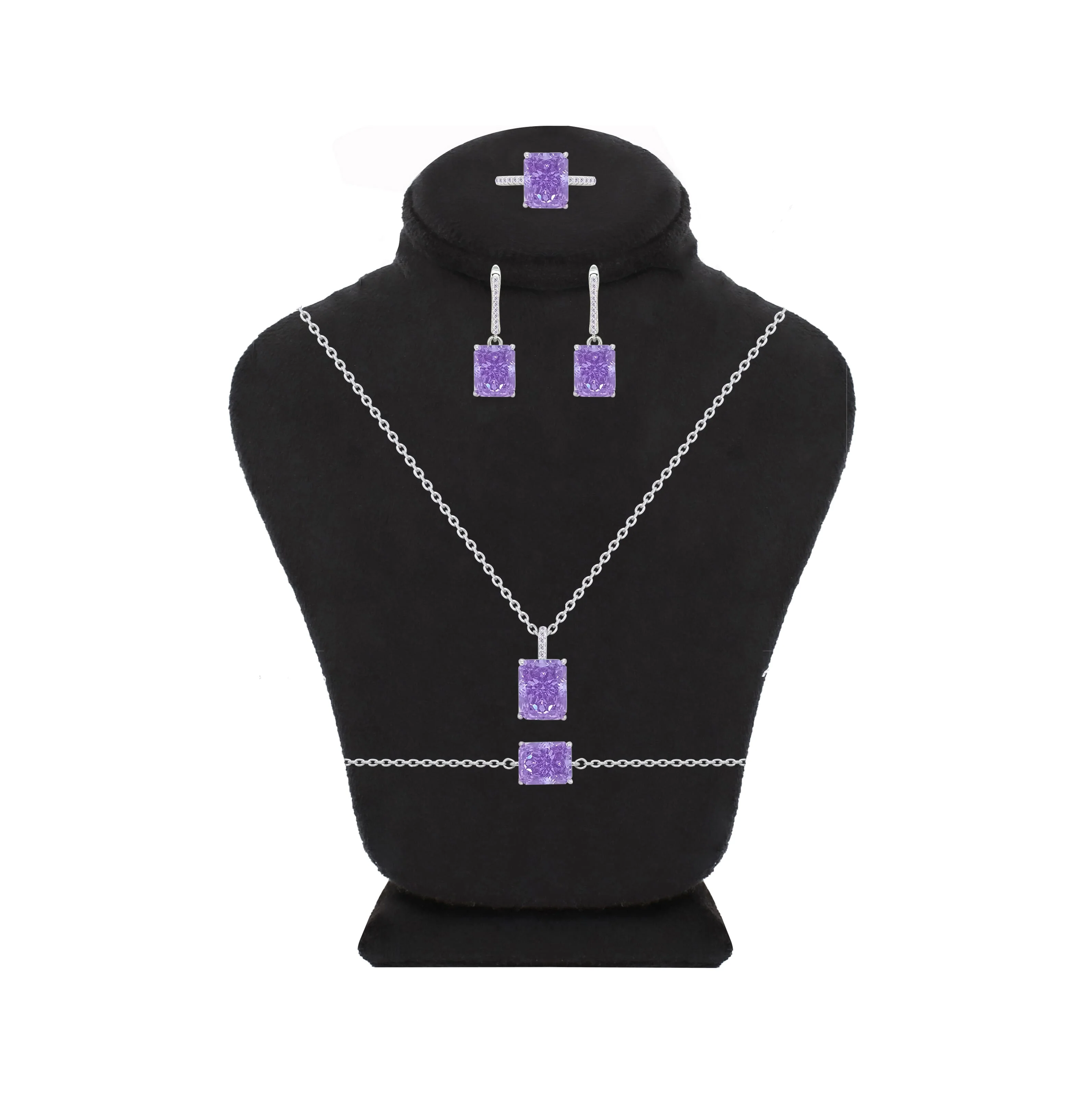 Asfour Crystal Jewelry Set With Tenzanite Emerald Design In 925 Sterling Silver-SD0131-N-7