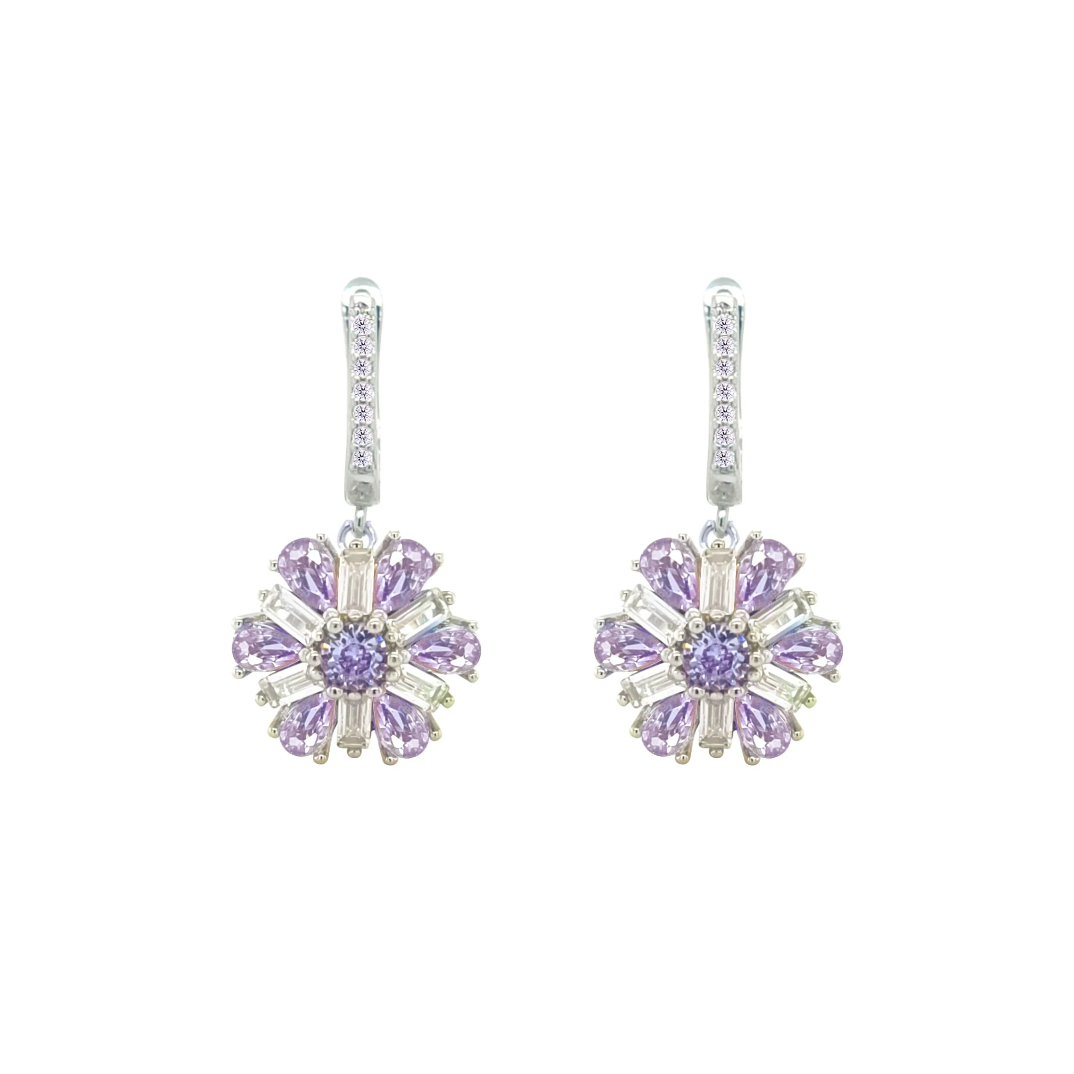 Asfour Crystal Jewelry Set With Tenzanite Flower Design In 925 Sterling Silver-SD0066-WN-8 - Image 3