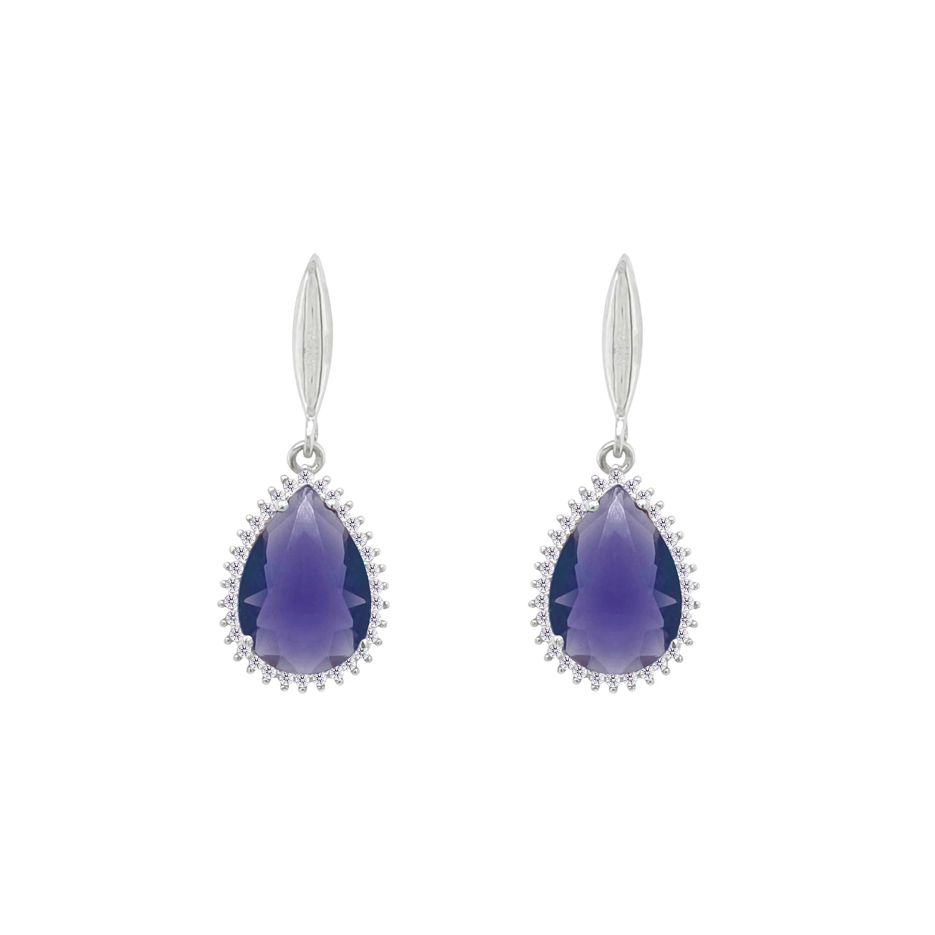 Asfour Crystal Jewelry Set With Tenzanite Pear Design In 925 Sterling Silver-SD0133-A-N - Image 3