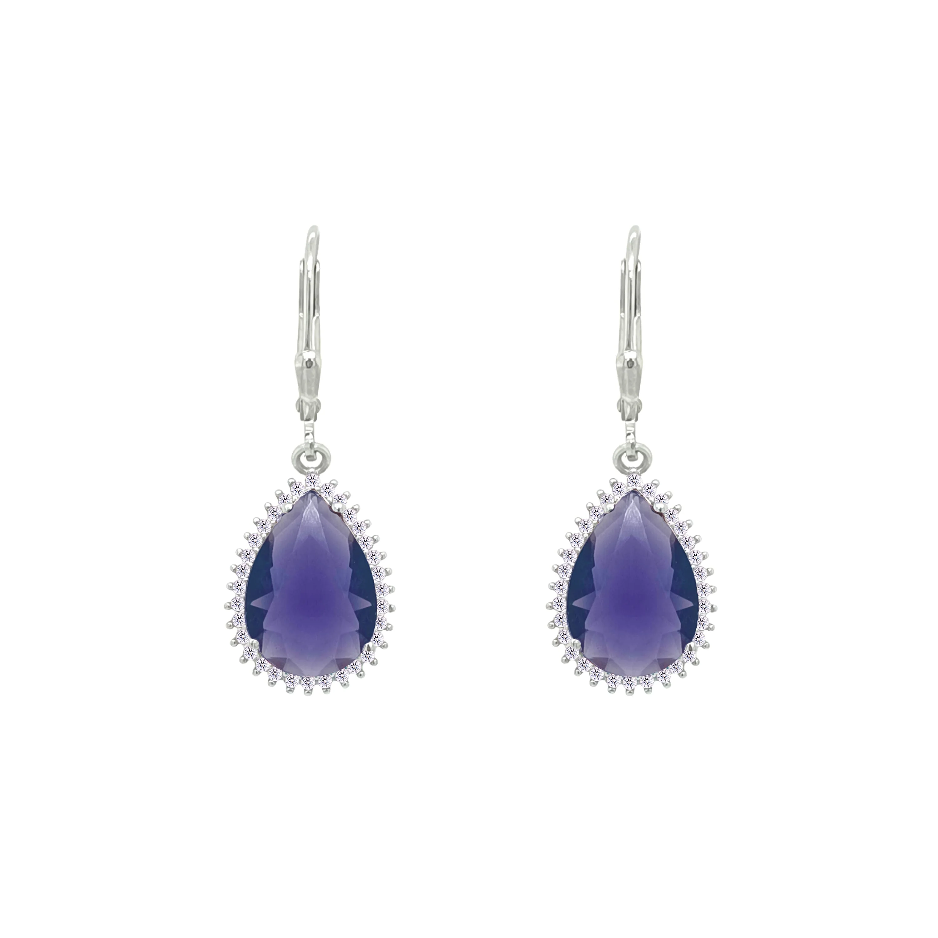 Asfour Crystal Jewelry Set With Tenzanite Pear Design In 925 Sterling Silver-SD0133-N - Image 3