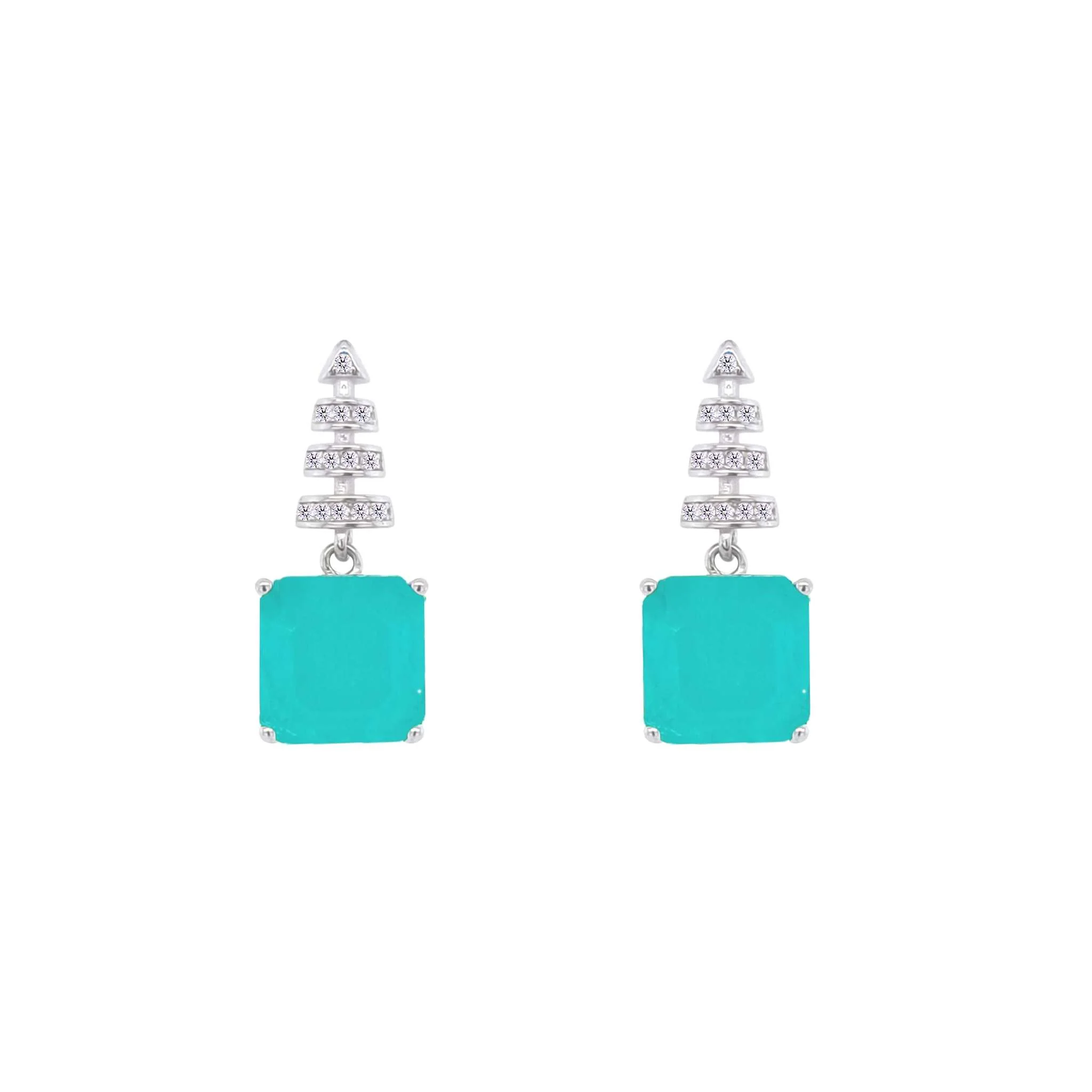 Asfour Crystal Jewelry Set With Turquoise Art Deco Square Design In 925 Sterling Silver-SD0061-GC-7 - Image 3