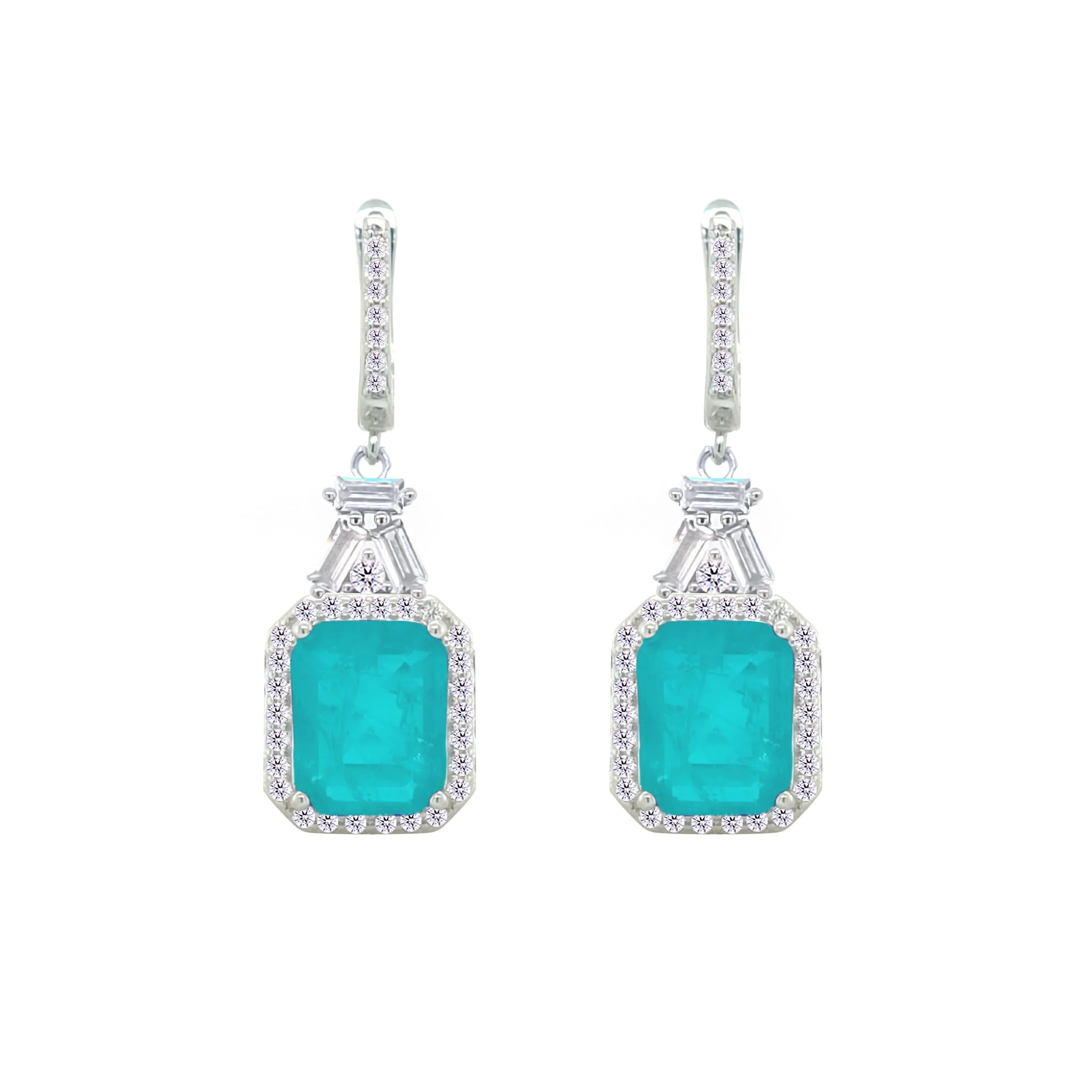 Asfour Crystal Jewelry Set With Turquoise Emerald Design In 925 Sterling Silver-SD0059-GC-9 - Image 3
