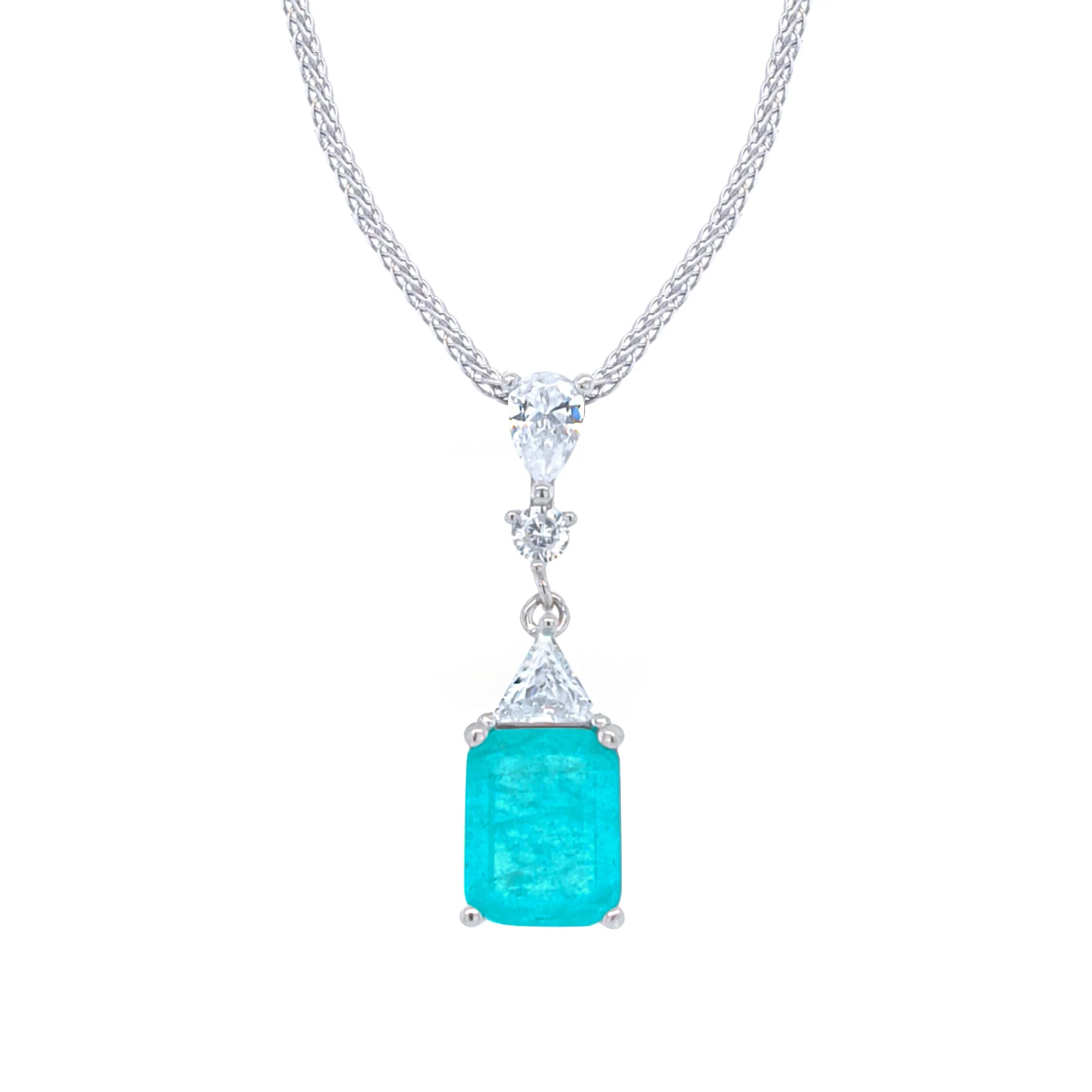 Asfour Crystal Jewelry Set With Turquoise Emerald Design In 925 Sterling Silver-SD0074-GC-8 - Image 2